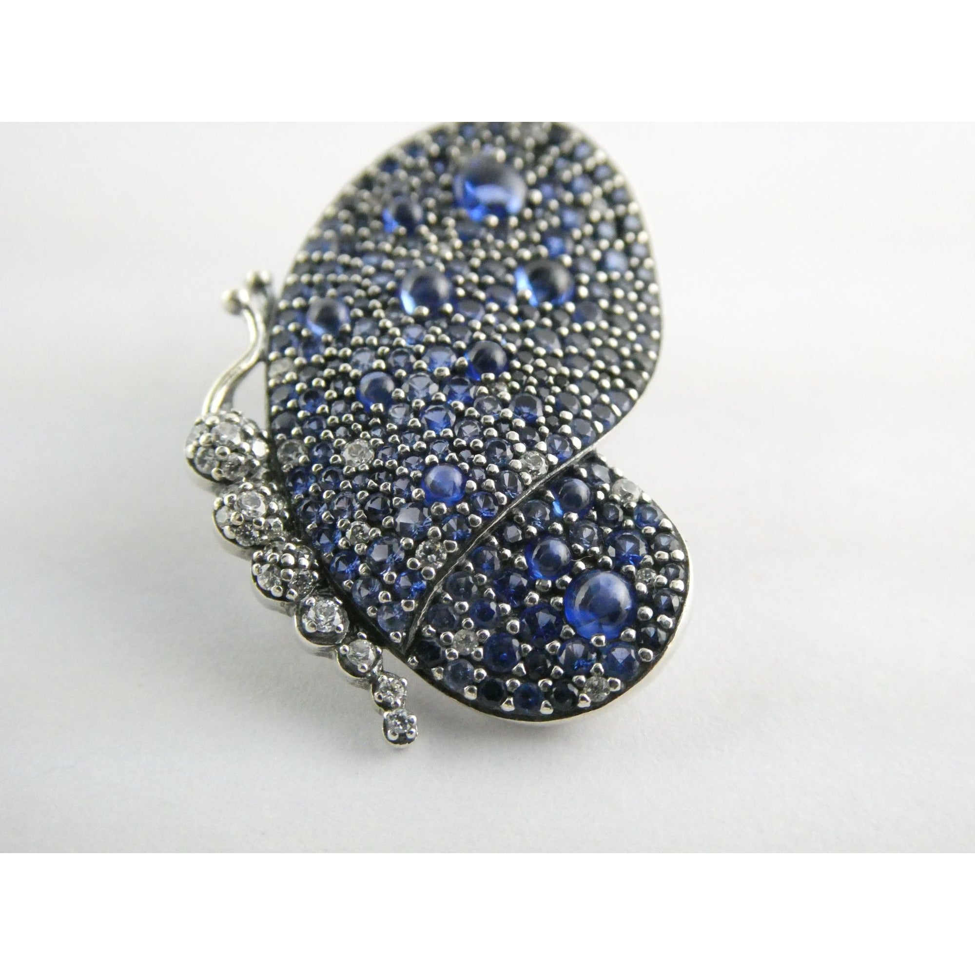 Pandora ALE Blue and White Pave Butterfly Brooch Pendant 6.2g 29mm Length