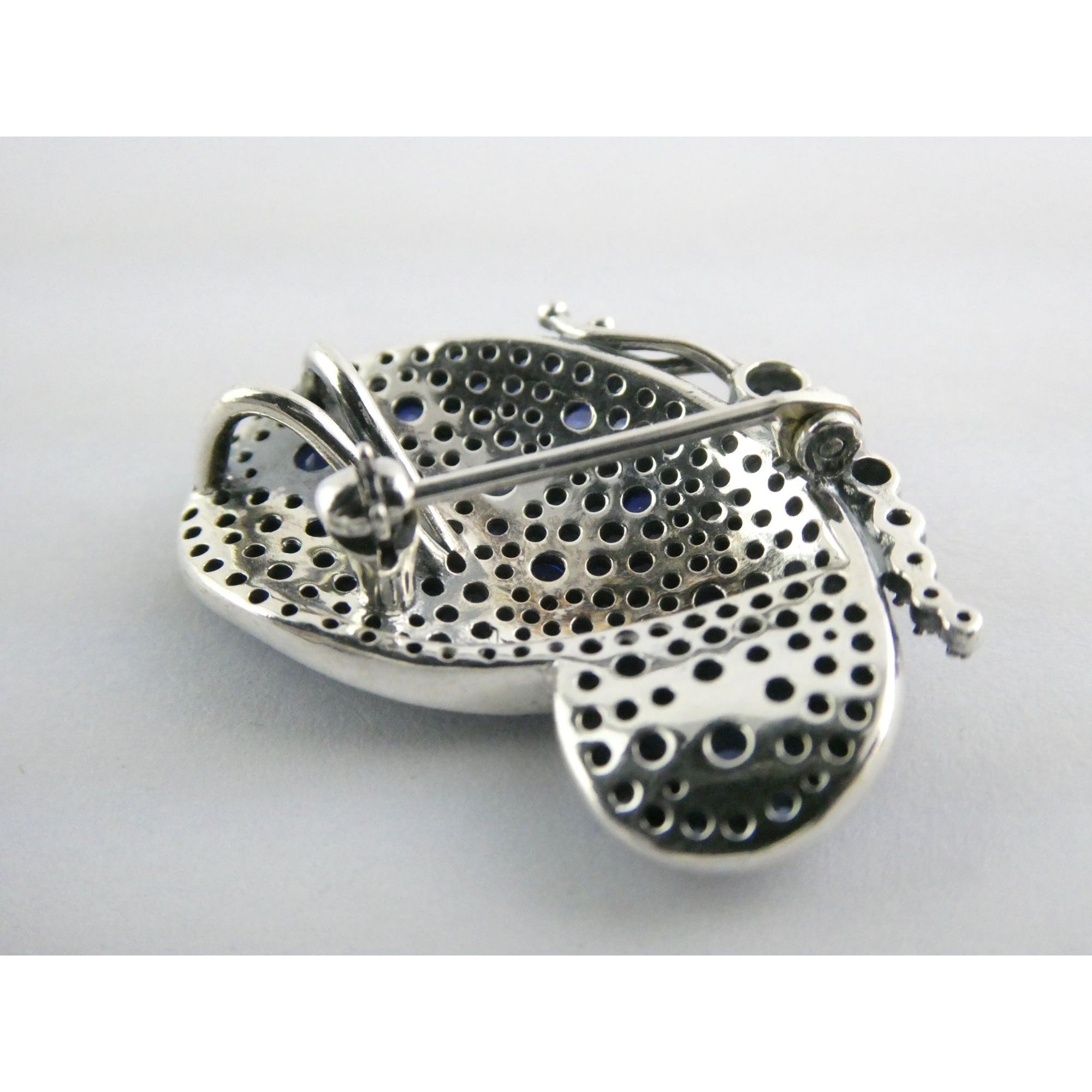 Pandora ALE Blue and White Pave Butterfly Brooch Pendant 6.2g 29mm Length