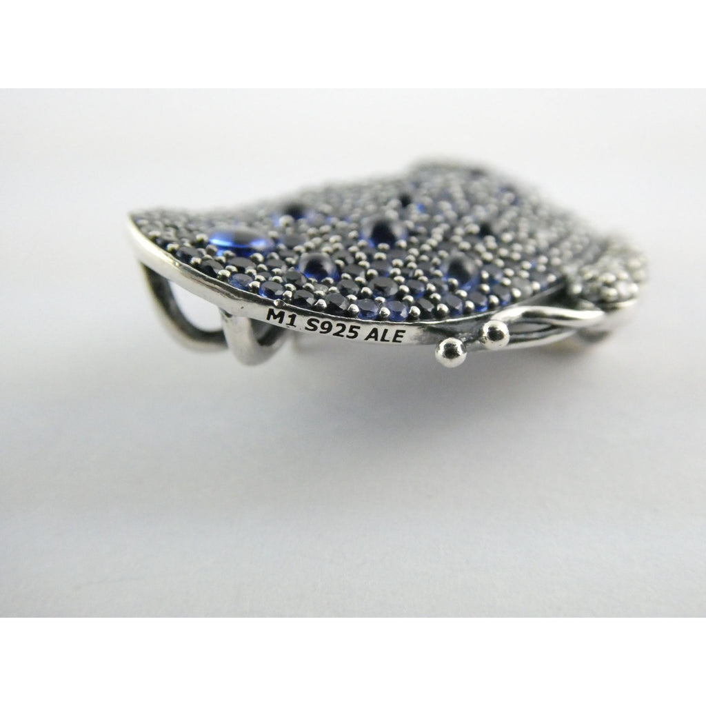 Pandora ALE Blue and White Pave Butterfly Brooch Pendant 6.2g 29mm Length