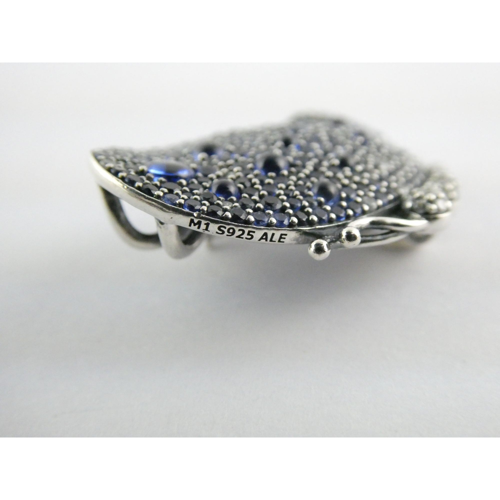 Pandora ALE Blue and White Pave Butterfly Brooch Pendant 6.2g 29mm Length