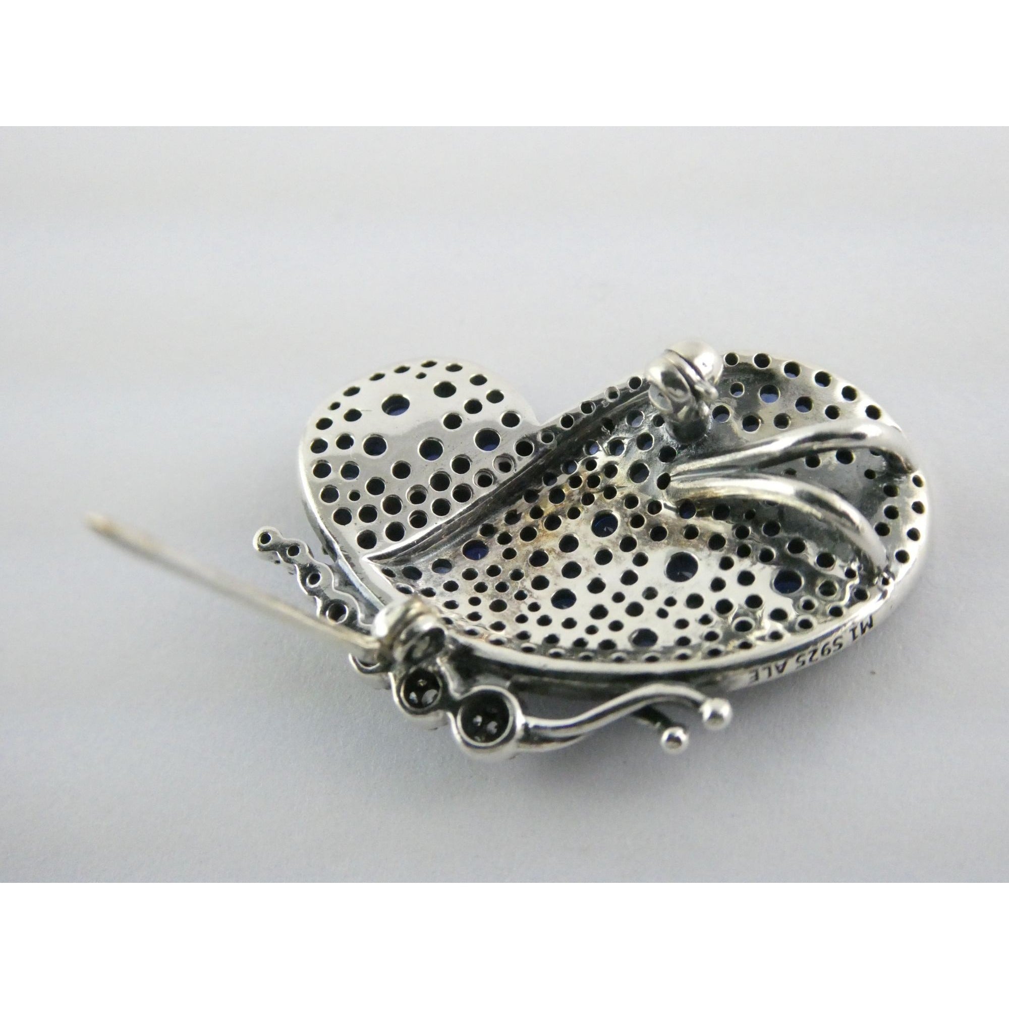Pandora ALE Blue and White Pave Butterfly Brooch Pendant 6.2g 29mm Length