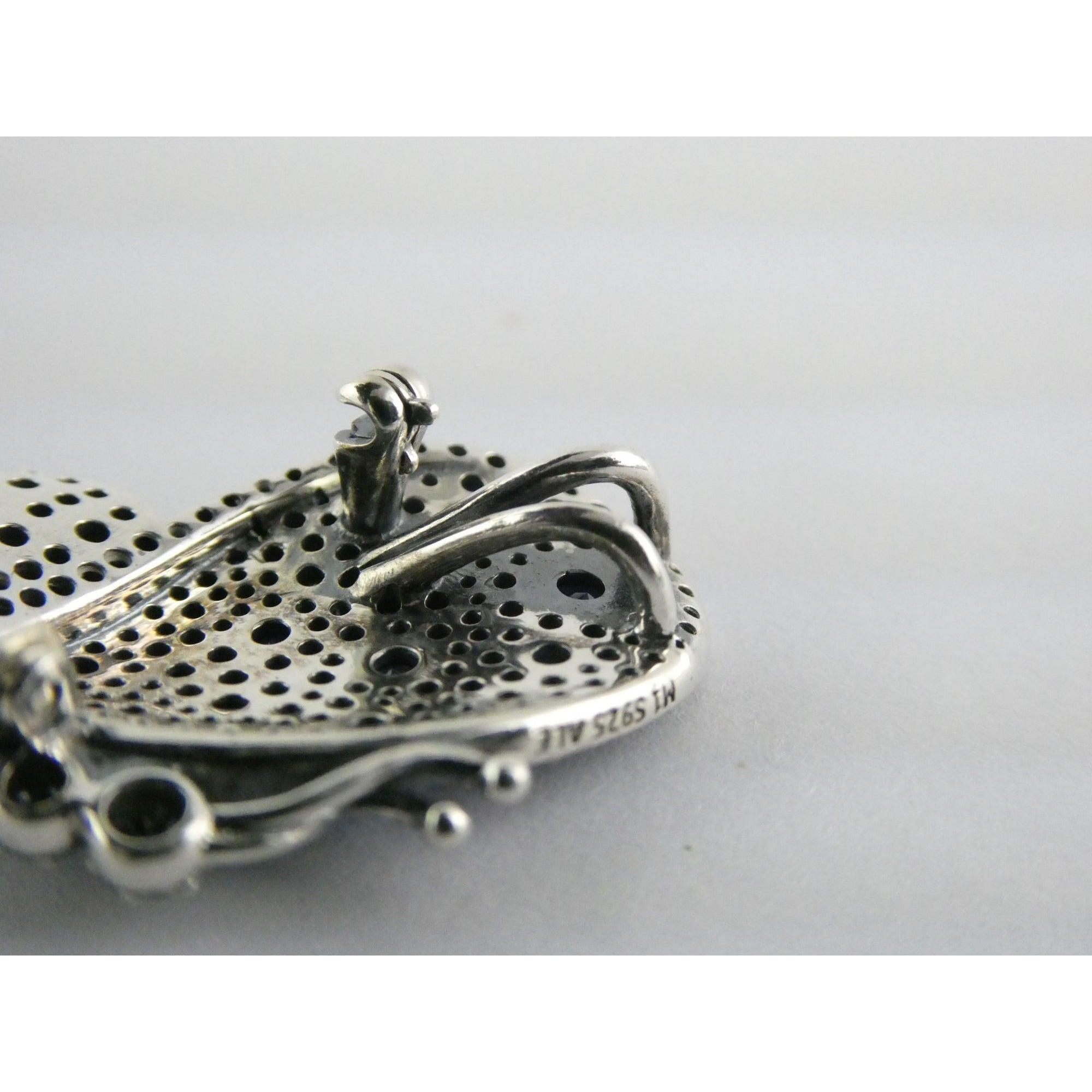 Pandora ALE Blue and White Pave Butterfly Brooch Pendant 6.2g 29mm Length