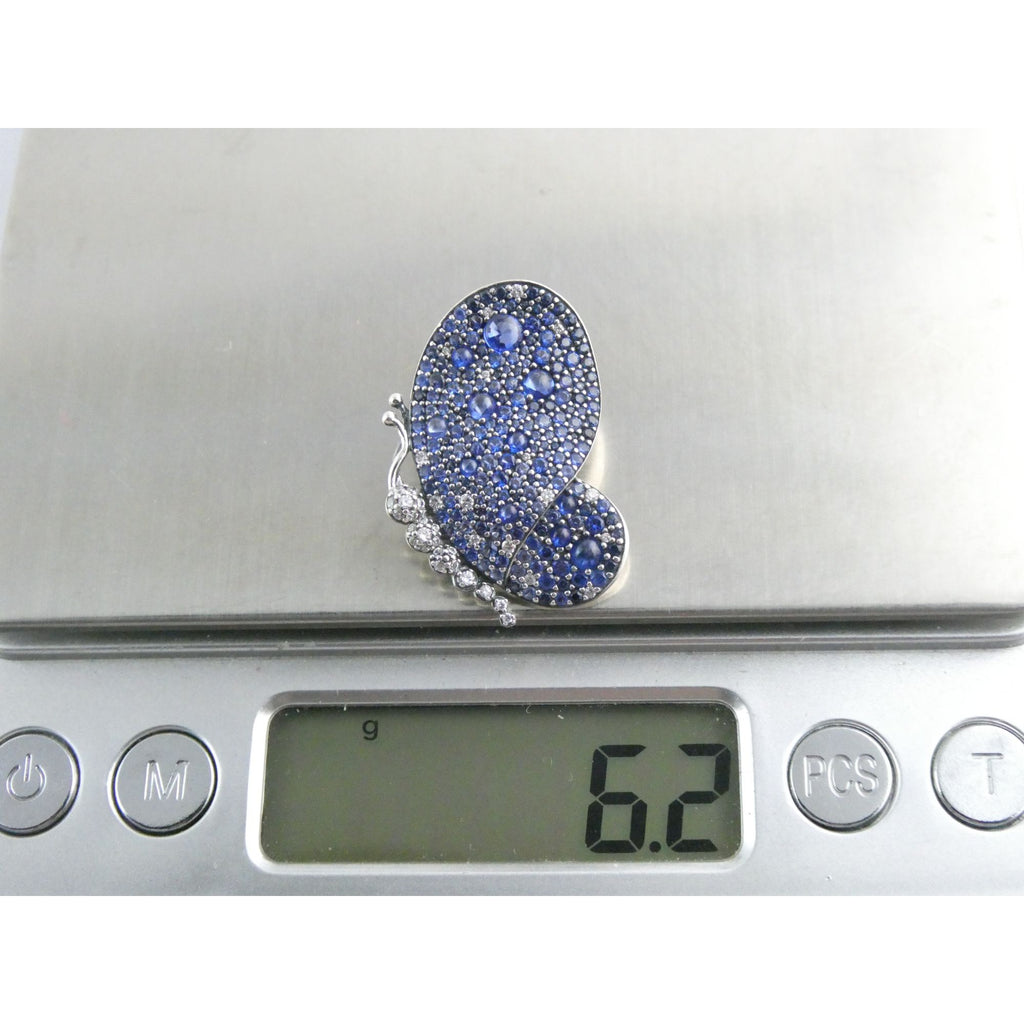 Pandora ALE Blue and White Pave Butterfly Brooch Pendant 6.2g 29mm Length