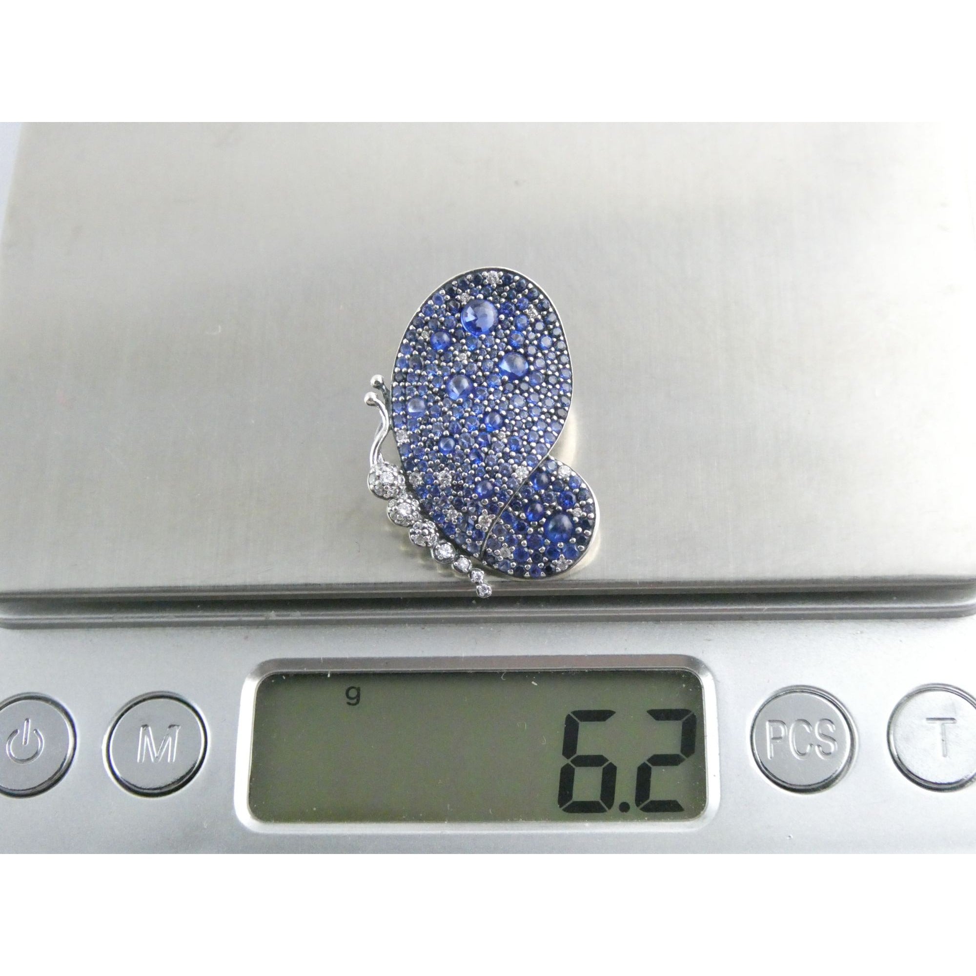 Pandora ALE Blue and White Pave Butterfly Brooch Pendant 6.2g 29mm Length