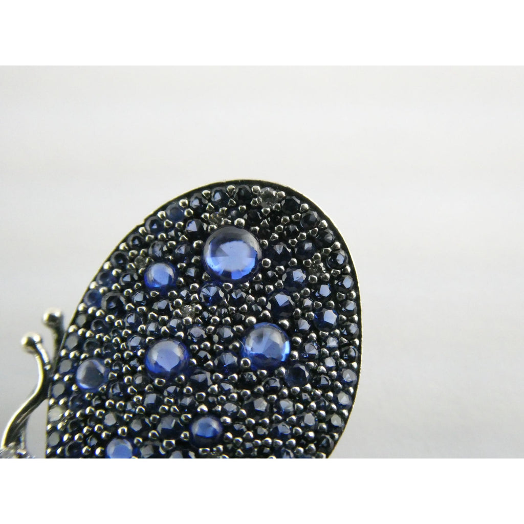 Pandora ALE Blue and White Pave Butterfly Brooch Pendant 6.2g 29mm Length