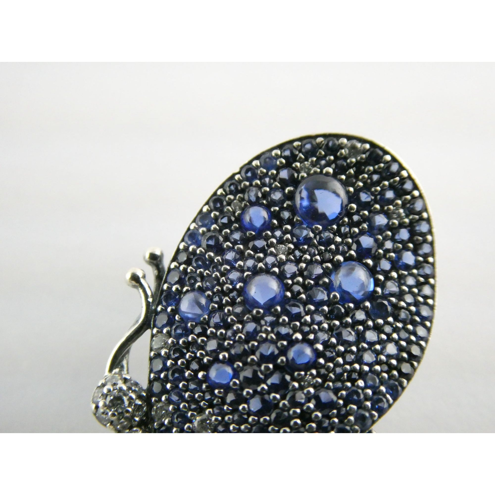 Pandora ALE Blue and White Pave Butterfly Brooch Pendant 6.2g 29mm Length
