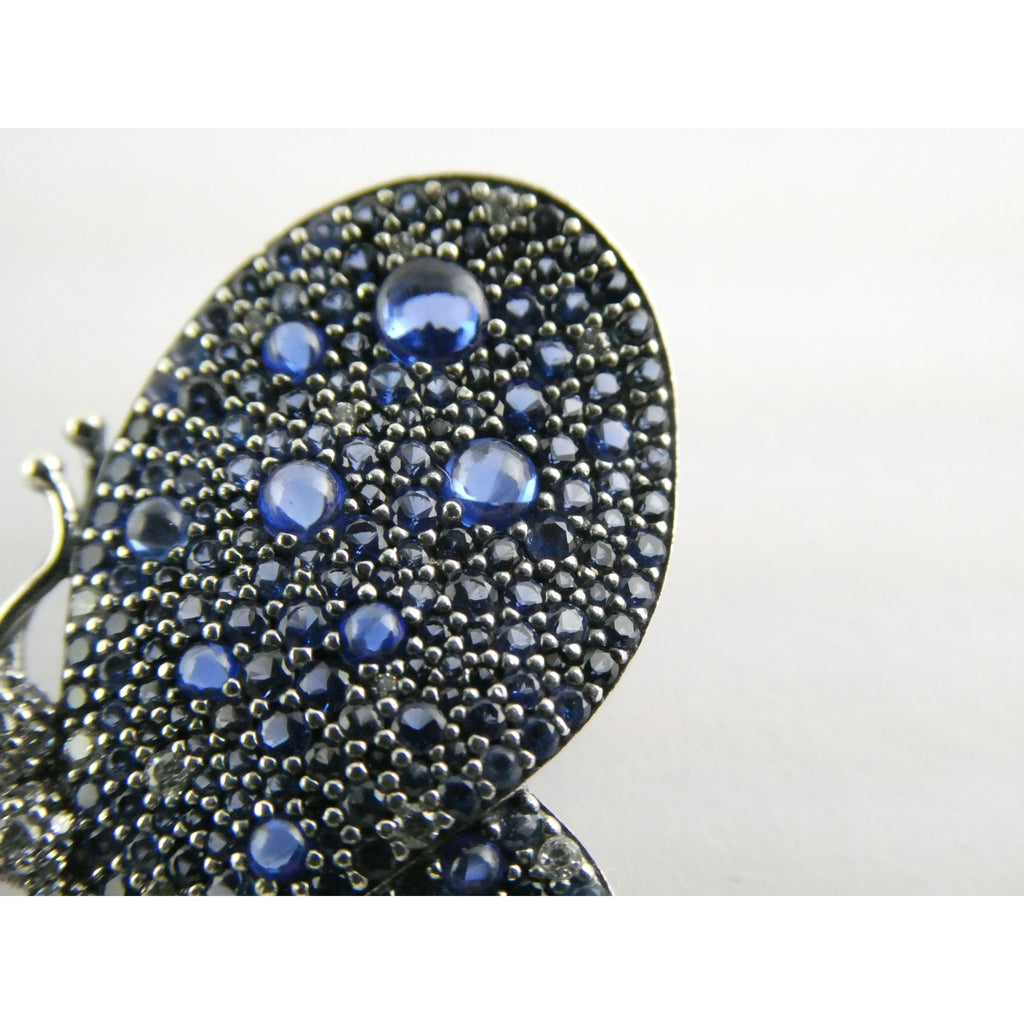 Pandora ALE Blue and White Pave Butterfly Brooch Pendant 6.2g 29mm Length