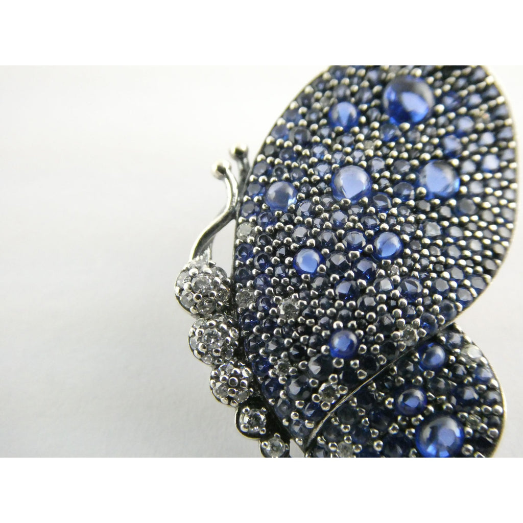 Pandora ALE Blue and White Pave Butterfly Brooch Pendant 6.2g 29mm Length
