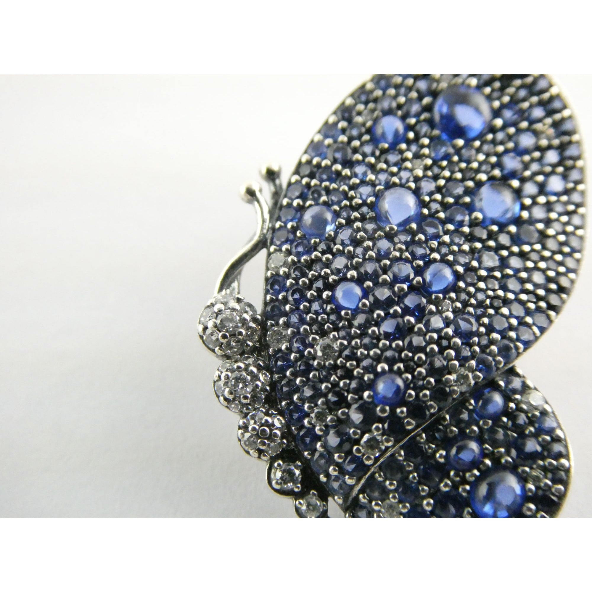 Pandora ALE Blue and White Pave Butterfly Brooch Pendant 6.2g 29mm Length