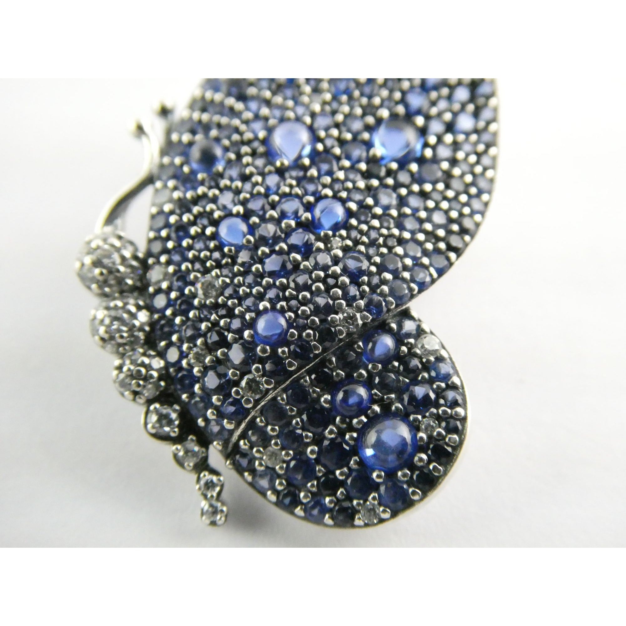 Pandora ALE Blue and White Pave Butterfly Brooch Pendant 6.2g 29mm Length