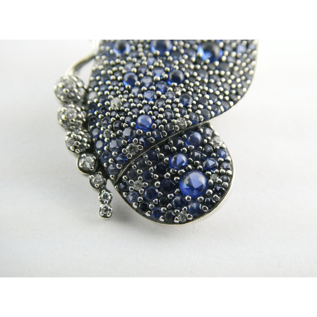 Pandora ALE Blue and White Pave Butterfly Brooch Pendant 6.2g 29mm Length