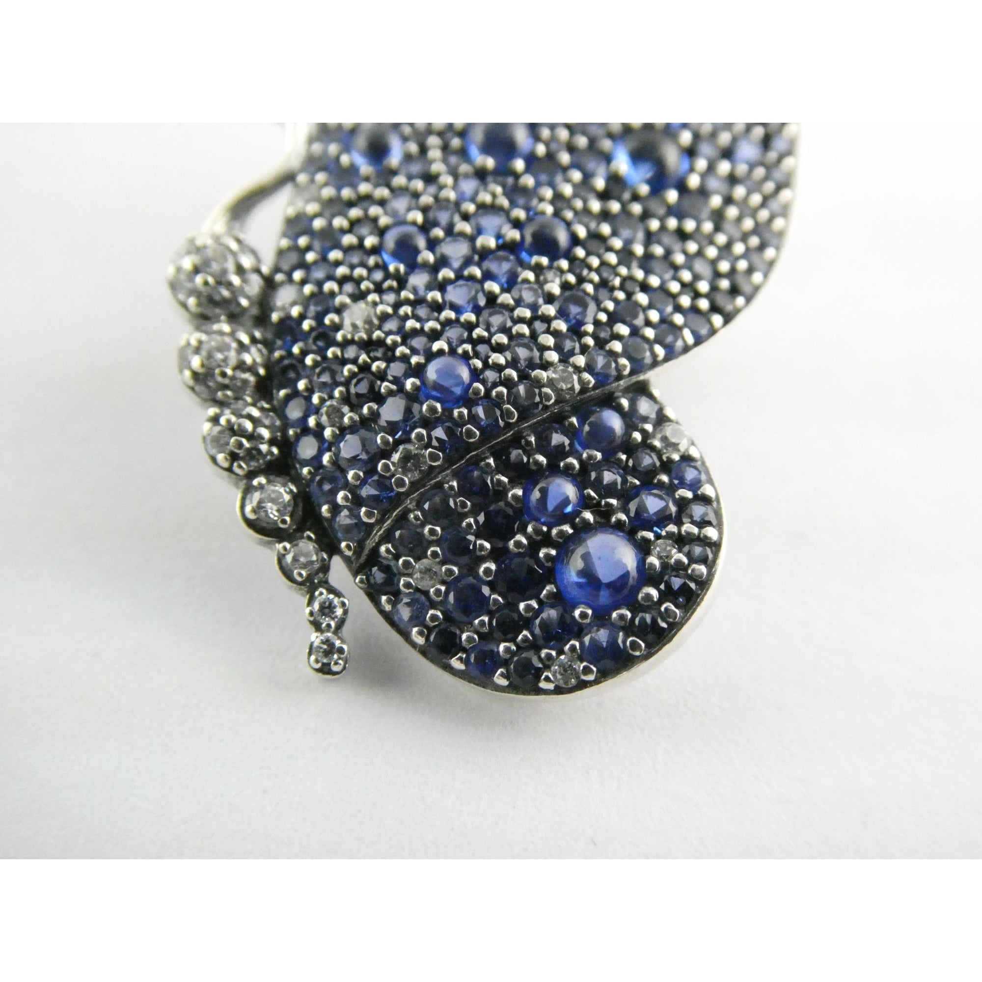 Pandora ALE Blue and White Pave Butterfly Brooch Pendant 6.2g 29mm Length