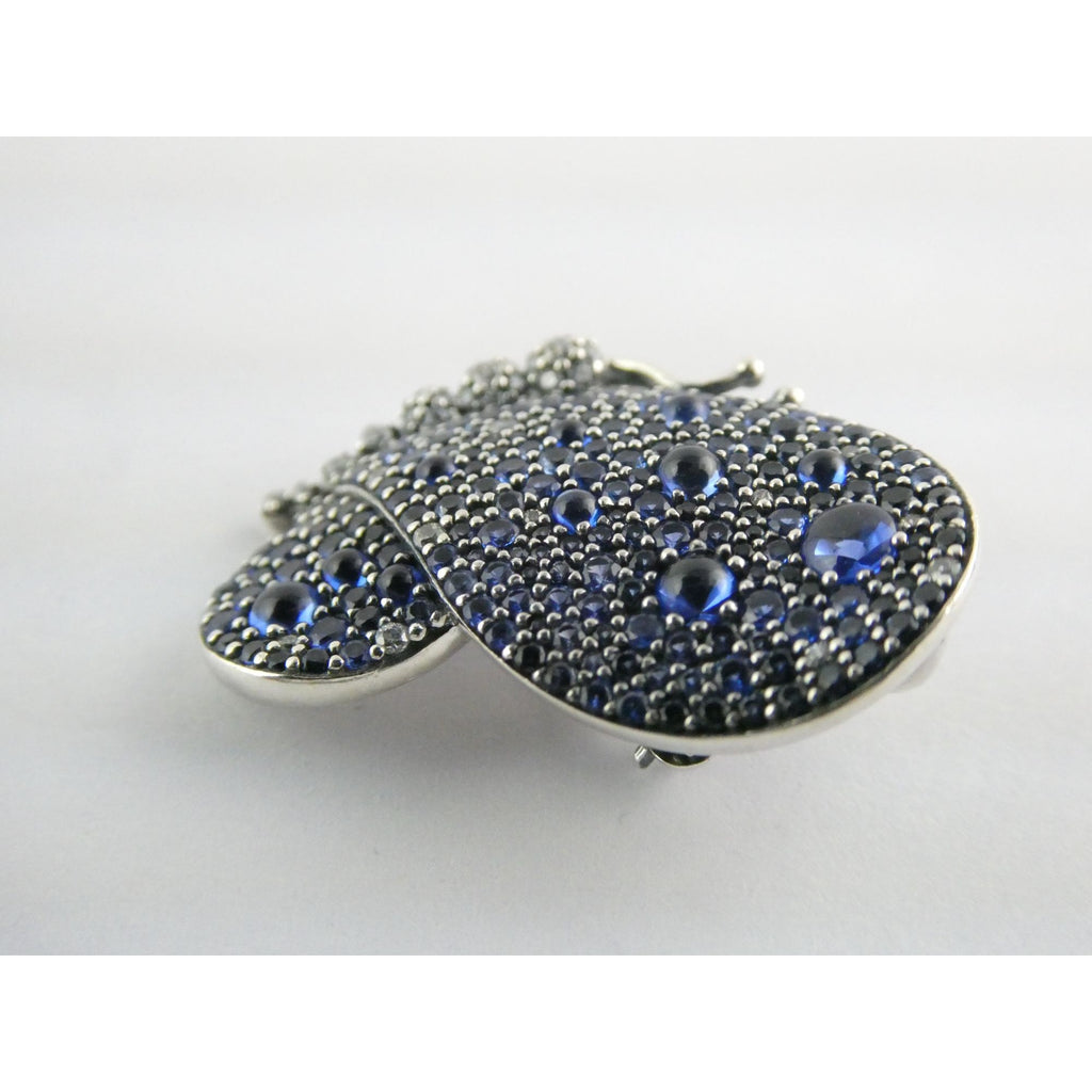 Pandora ALE Blue and White Pave Butterfly Brooch Pendant 6.2g 29mm Length