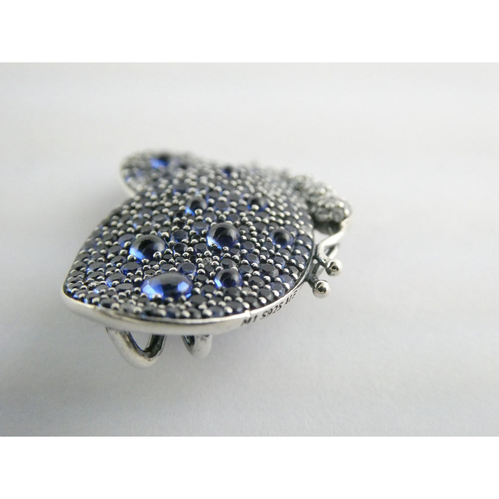 Pandora ALE Blue and White Pave Butterfly Brooch Pendant 6.2g 29mm Length