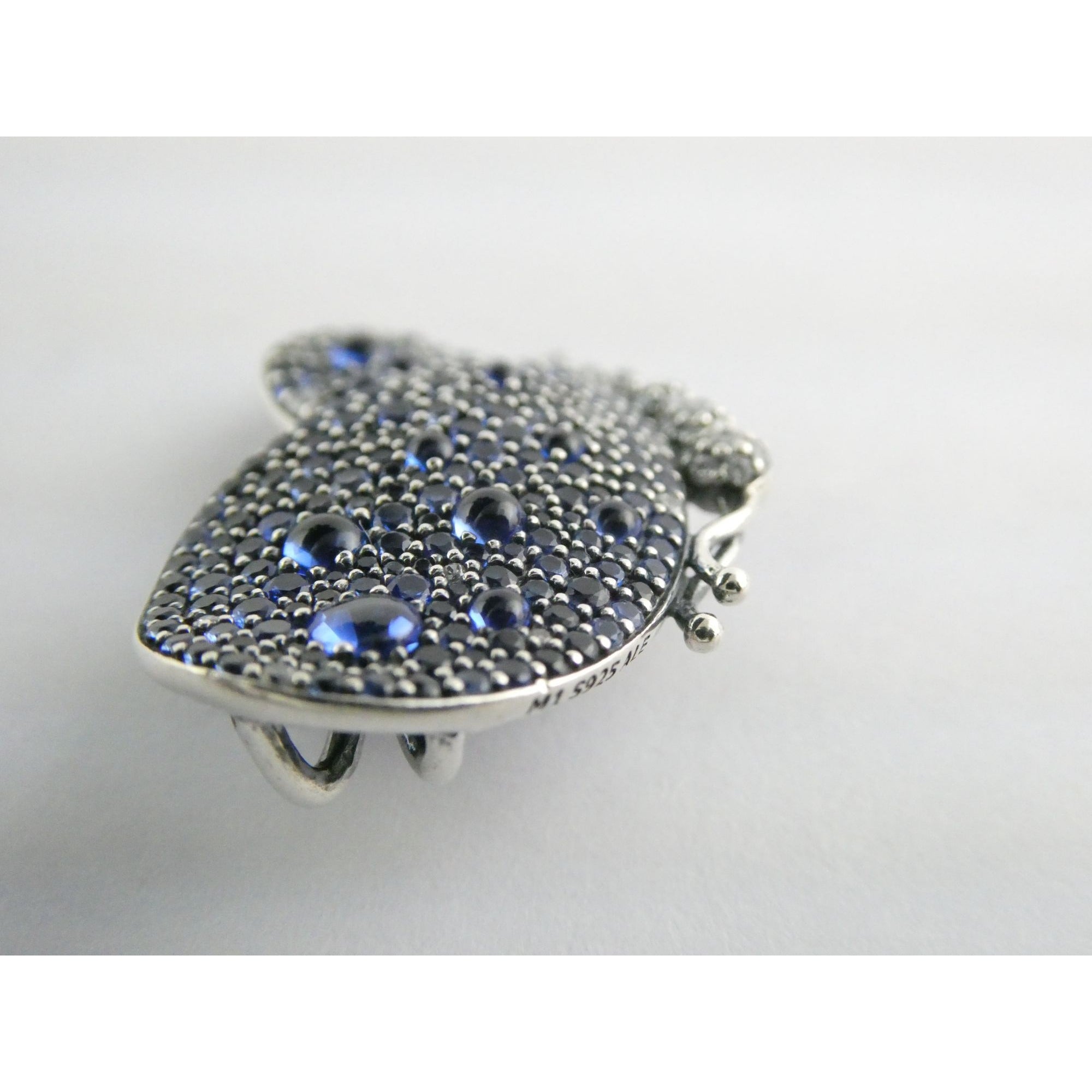 Pandora ALE Blue and White Pave Butterfly Brooch Pendant 6.2g 29mm Length