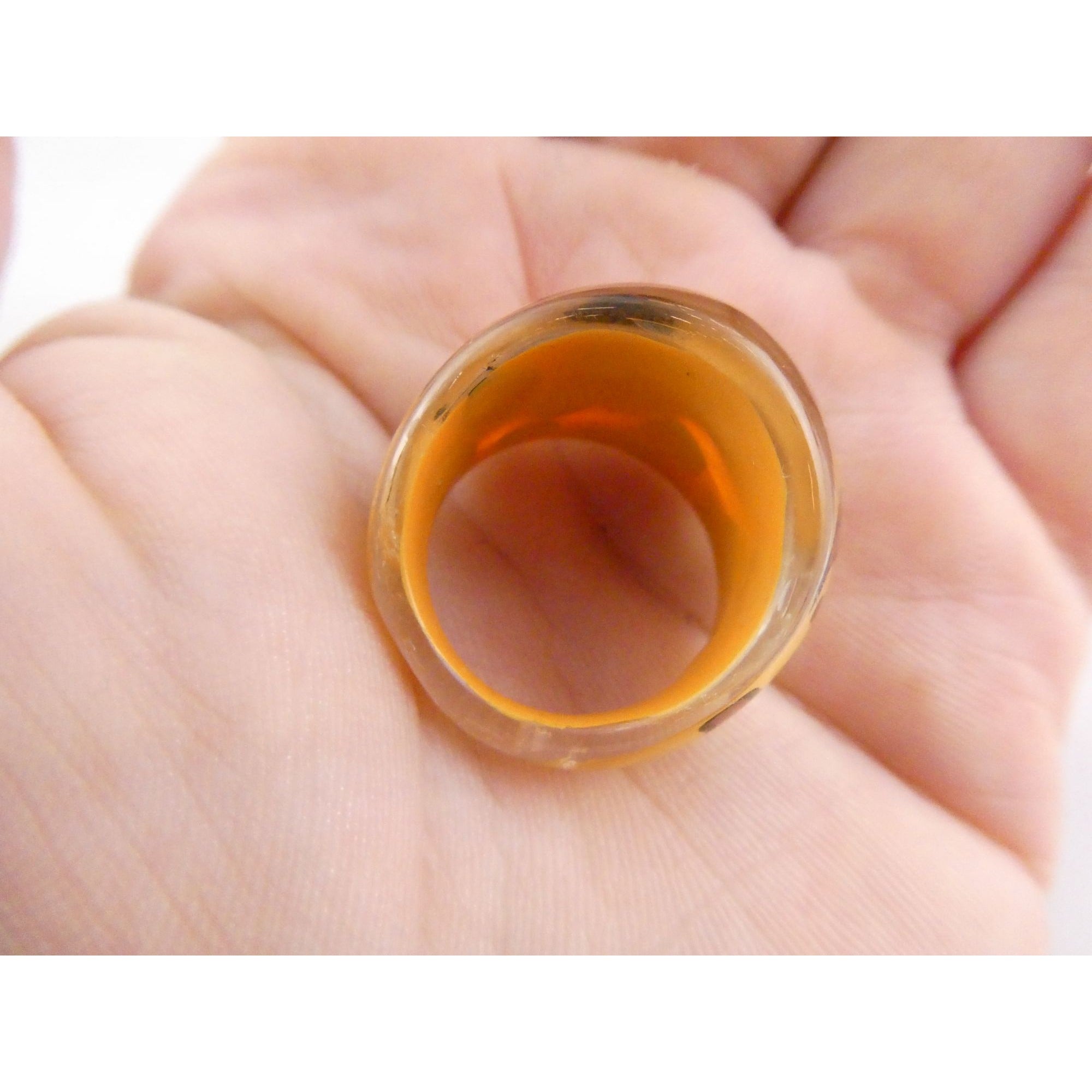 Vintage Clear Plastic Domed Reverse Painted Leopard Print Pattern Ring Size 6