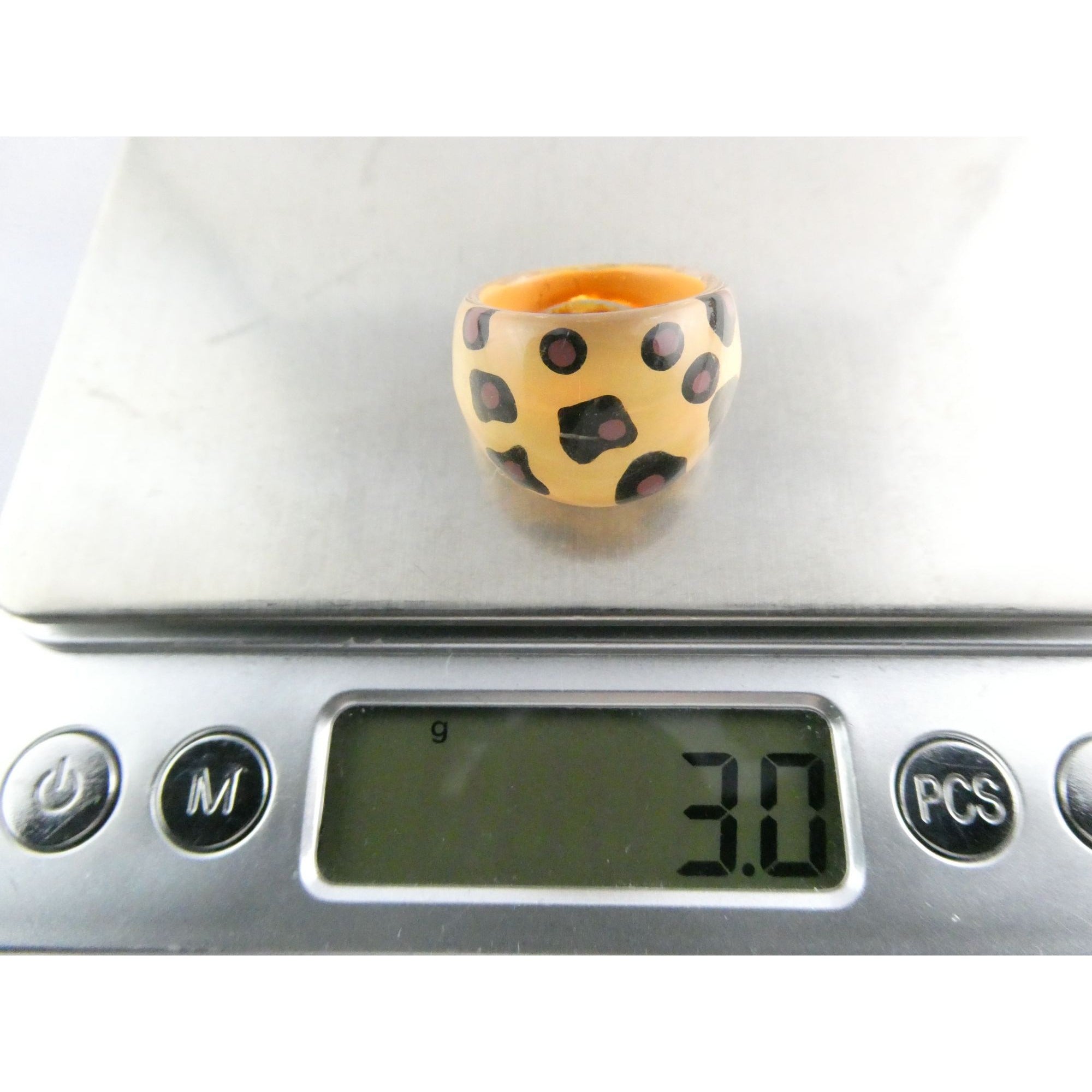 Vintage Clear Plastic Domed Reverse Painted Leopard Print Pattern Ring Size 6