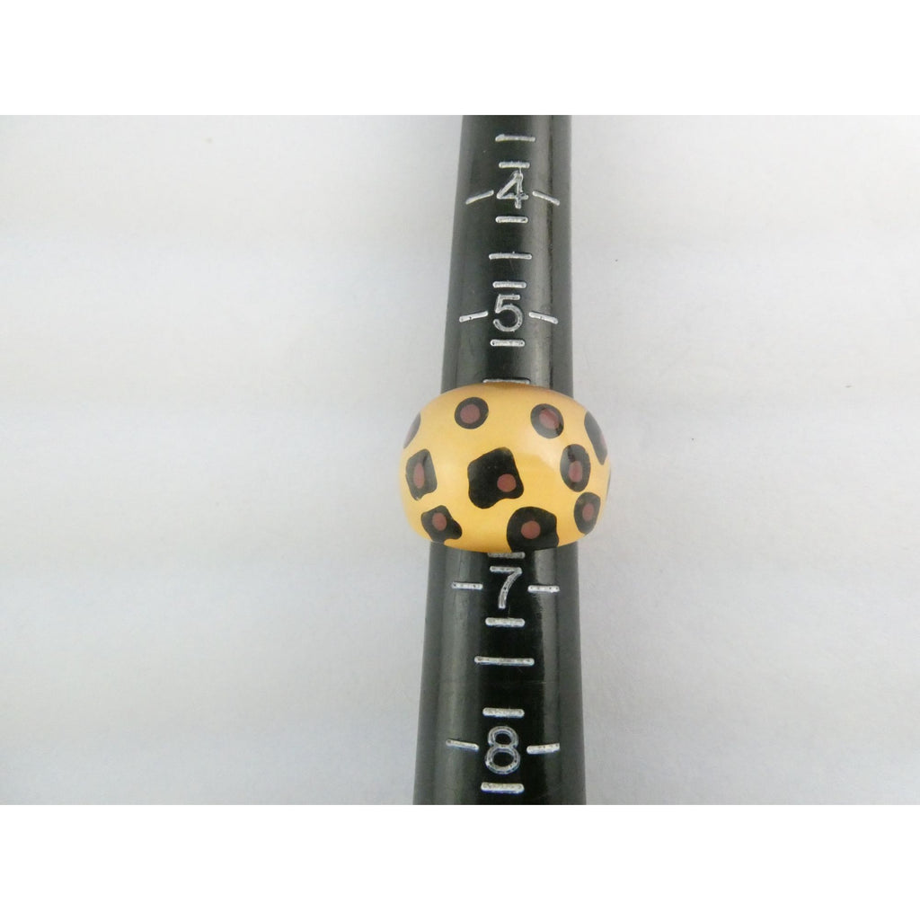 Vintage Clear Plastic Domed Reverse Painted Leopard Print Pattern Ring Size 6
