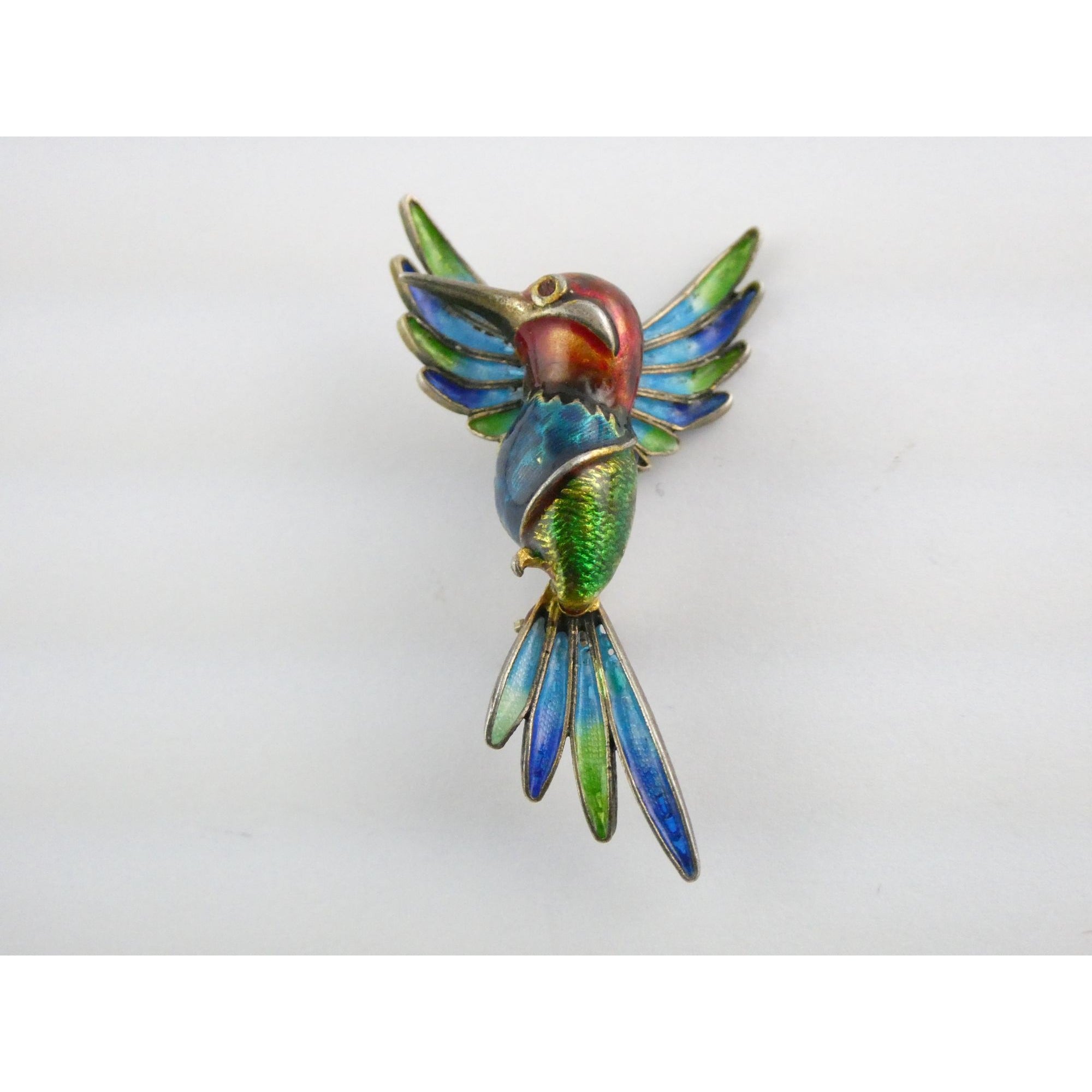 Italian Alioto Adriana Gilt 800 Silver Enameled Hummingbird Pin Brooch 5g 45mm