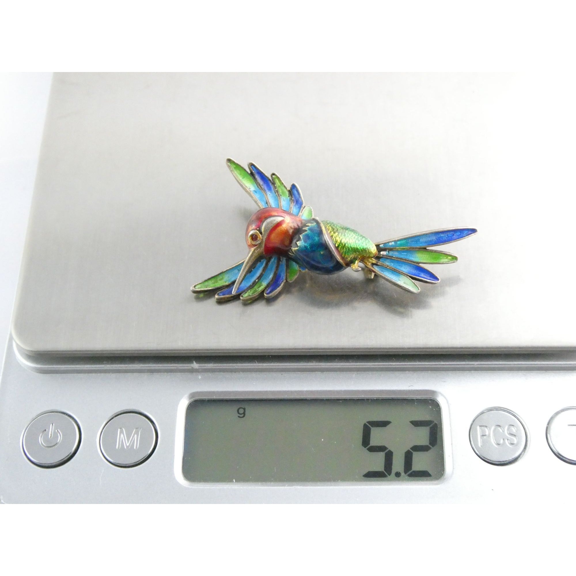 Italian Alioto Adriana Gilt 800 Silver Enameled Hummingbird Pin Brooch 5g 45mm
