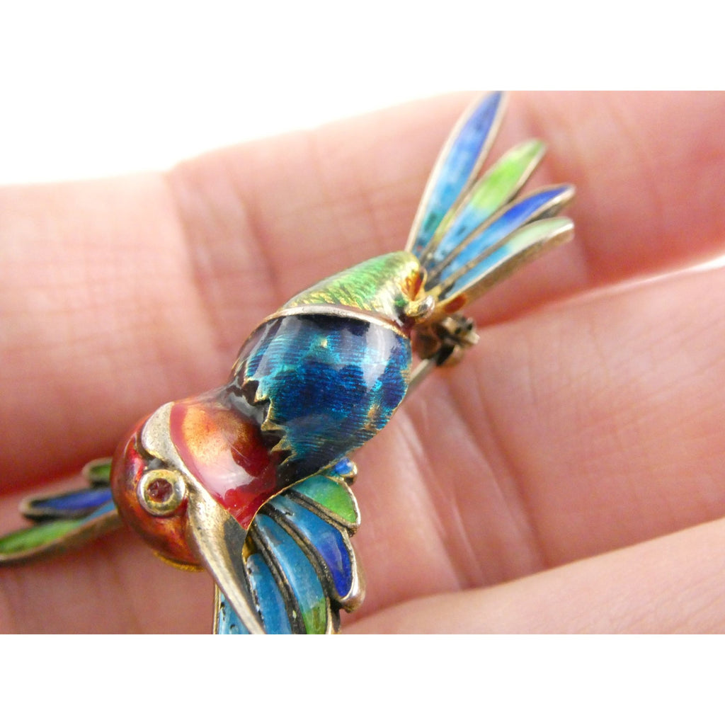 Italian Alioto Adriana Gilt 800 Silver Enameled Hummingbird Pin Brooch 5g 45mm