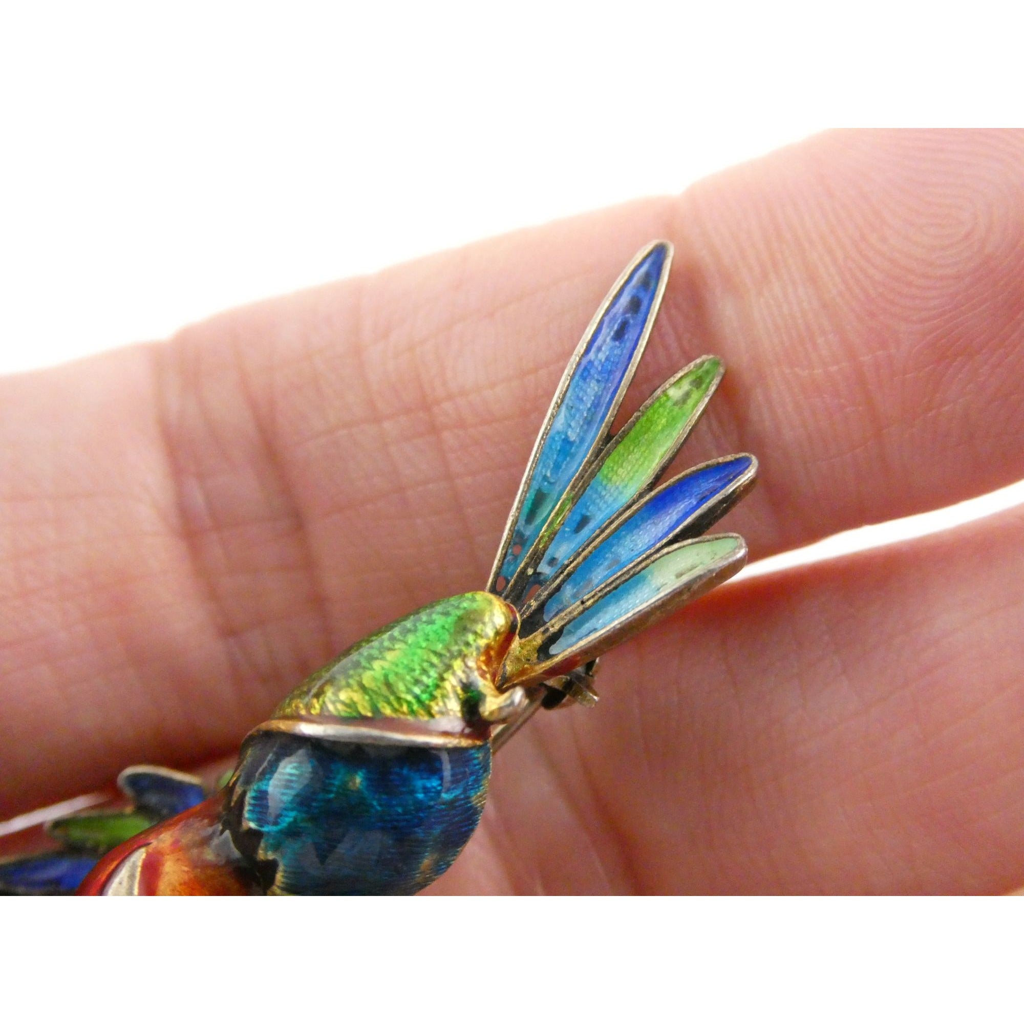 Italian Alioto Adriana Gilt 800 Silver Enameled Hummingbird Pin Brooch 5g 45mm
