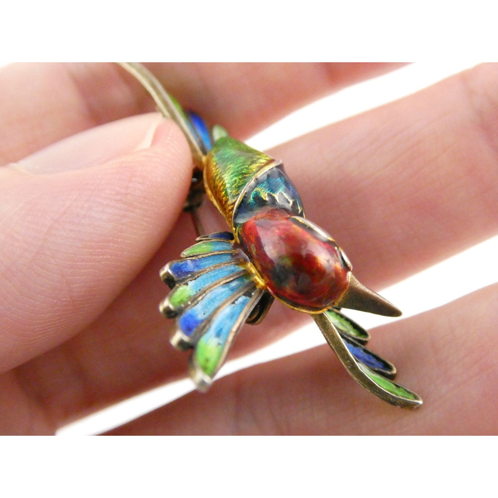 Italian Alioto Adriana Gilt 800 Silver Enameled Hummingbird Pin Brooch 5g 45mm