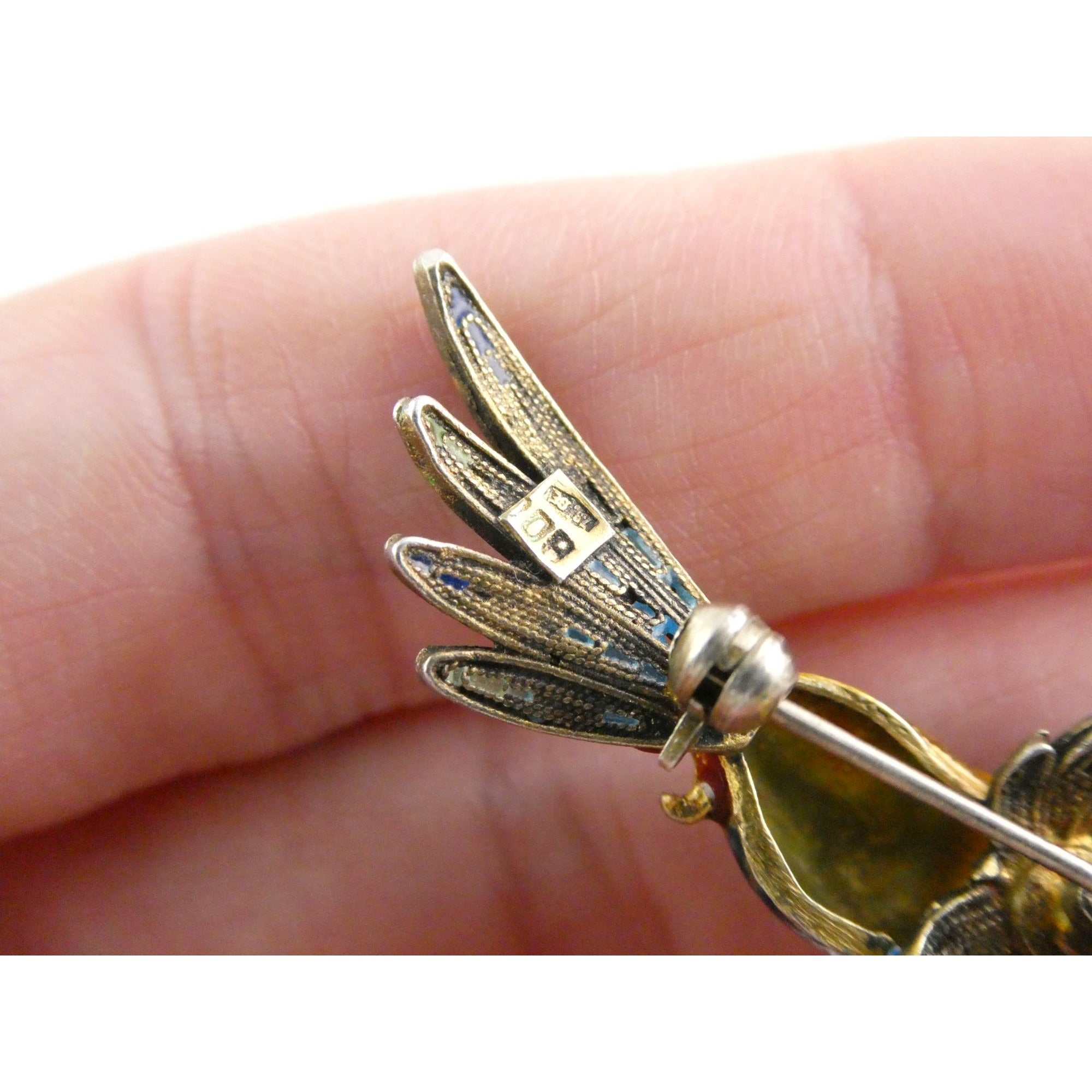 Italian Alioto Adriana Gilt 800 Silver Enameled Hummingbird Pin Brooch 5g 45mm