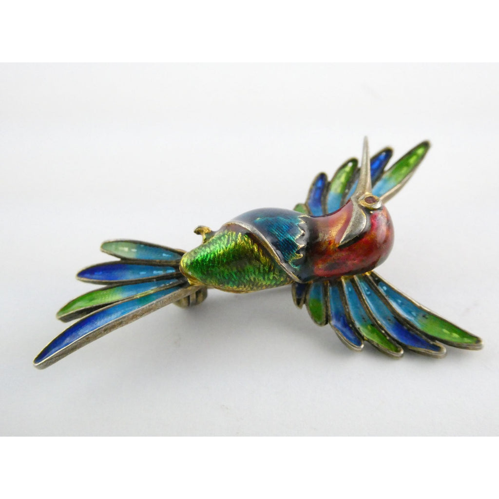 Italian Alioto Adriana Gilt 800 Silver Enameled Hummingbird Pin Brooch 5g 45mm