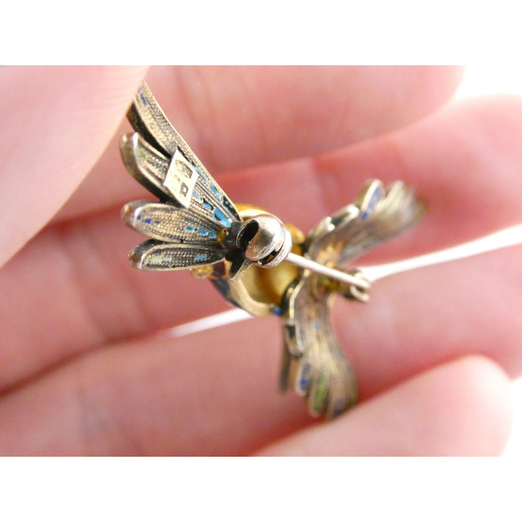 Italian Alioto Adriana Gilt 800 Silver Enameled Hummingbird Pin Brooch 5g 45mm