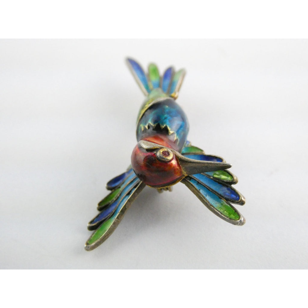 Italian Alioto Adriana Gilt 800 Silver Enameled Hummingbird Pin Brooch 5g 45mm