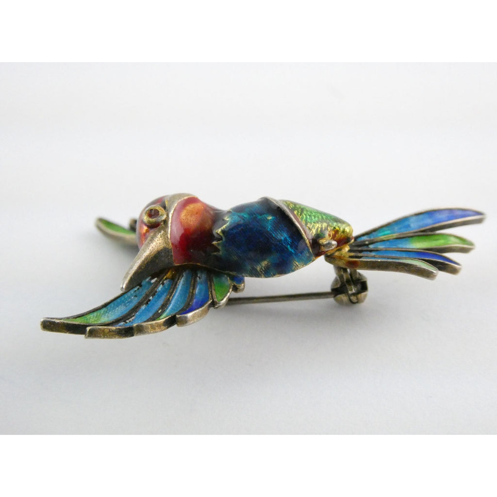 Italian Alioto Adriana Gilt 800 Silver Enameled Hummingbird Pin Brooch 5g 45mm
