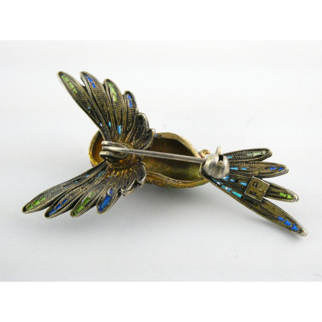 Italian Alioto Adriana Gilt 800 Silver Enameled Hummingbird Pin Brooch 5g 45mm