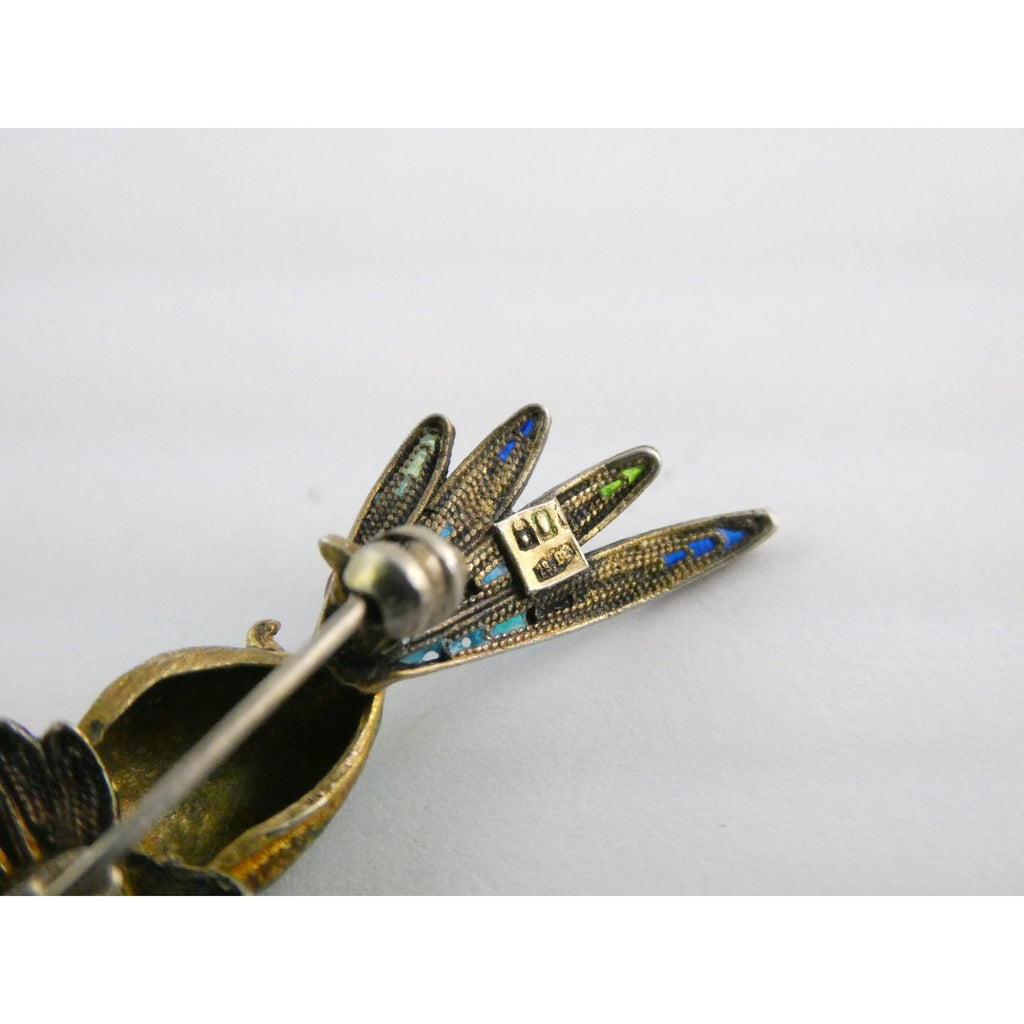 Italian Alioto Adriana Gilt 800 Silver Enameled Hummingbird Pin Brooch 5g 45mm