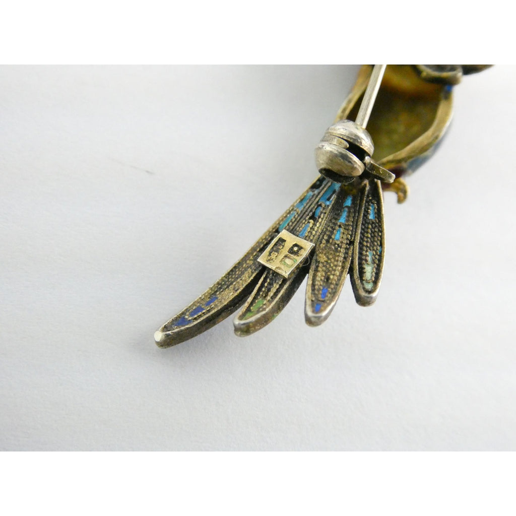 Italian Alioto Adriana Gilt 800 Silver Enameled Hummingbird Pin Brooch 5g 45mm