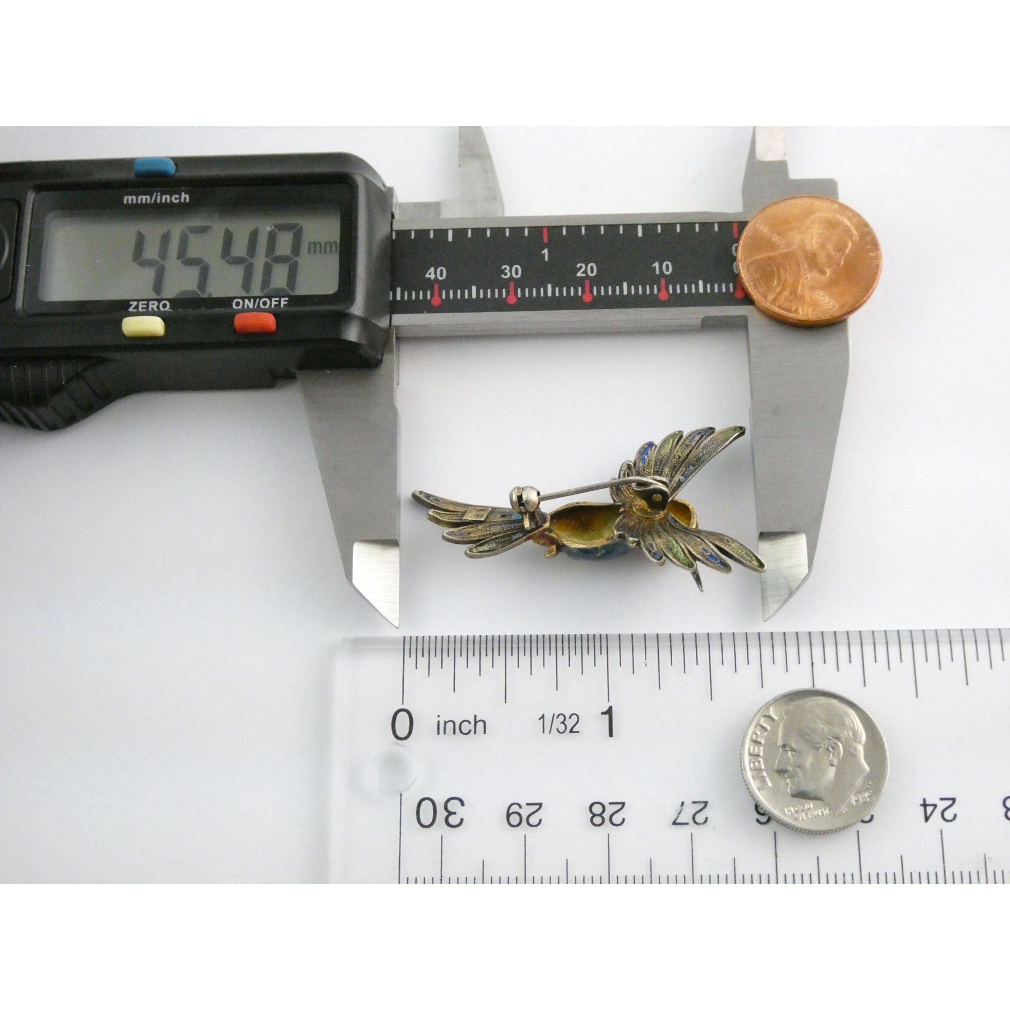 Italian Alioto Adriana Gilt 800 Silver Enameled Hummingbird Pin Brooch 5g 45mm