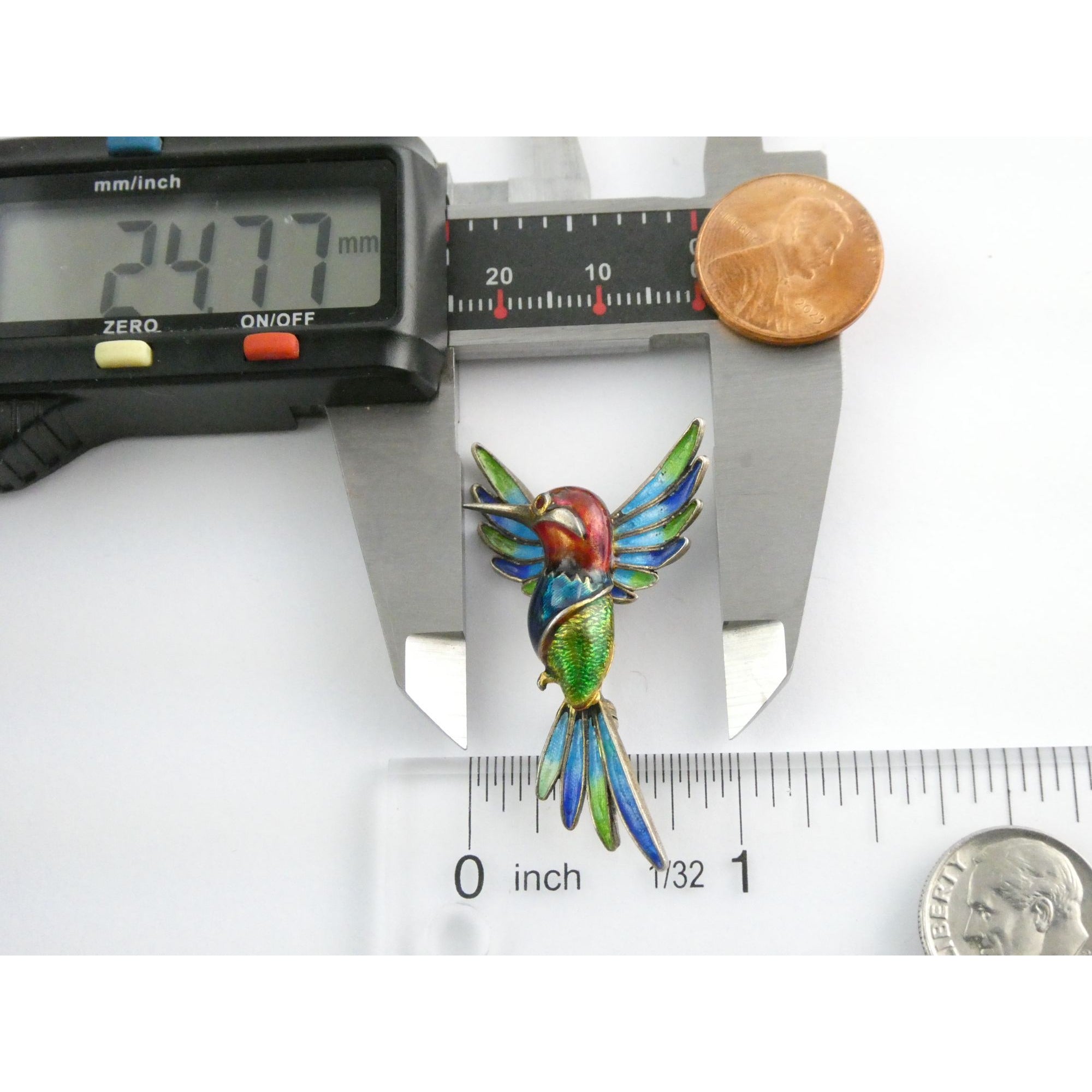 Italian Alioto Adriana Gilt 800 Silver Enameled Hummingbird Pin Brooch 5g 45mm