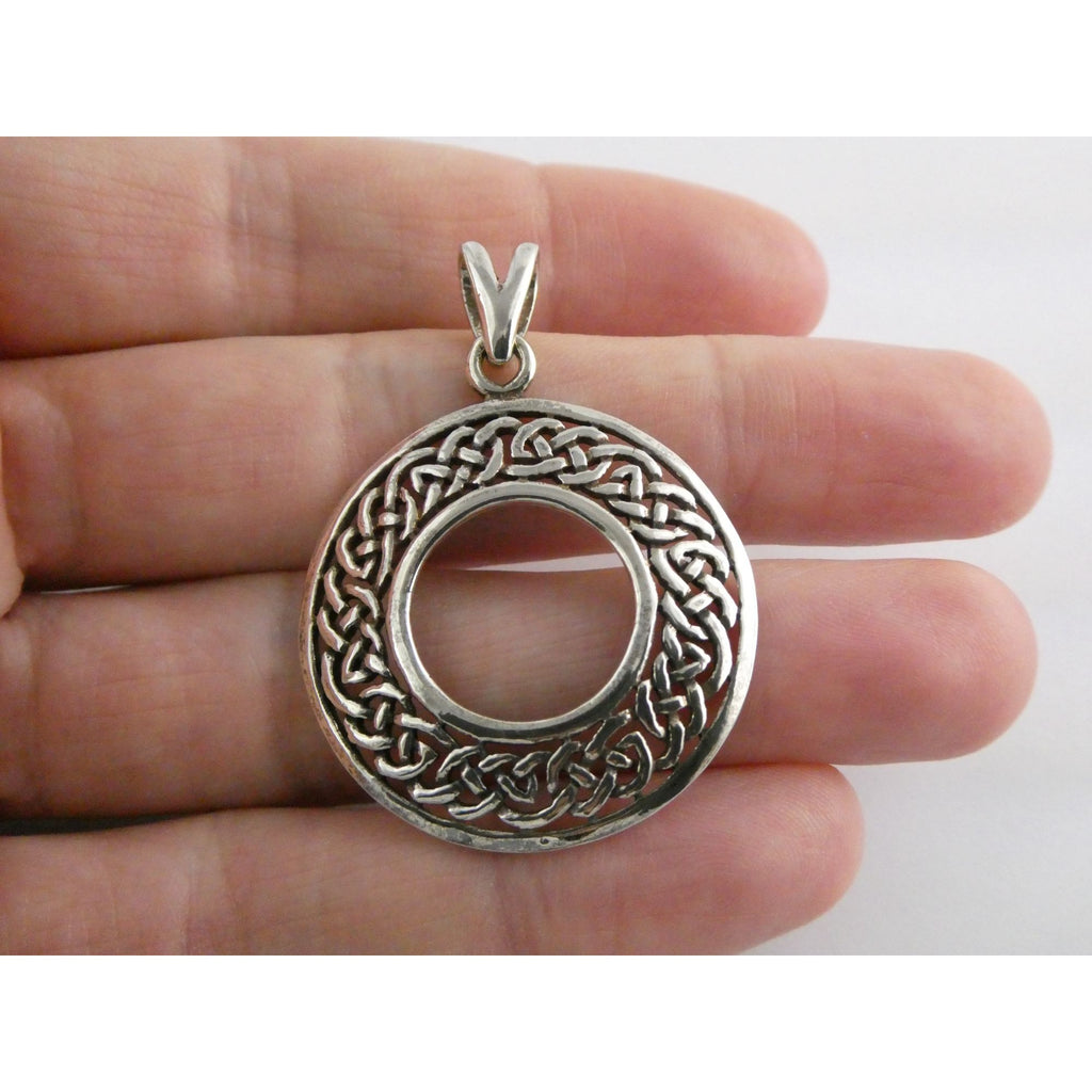 Sterling Silver Celtic Knots Openwork Disc Pendant 925 6.3g 1.75 Inch Length