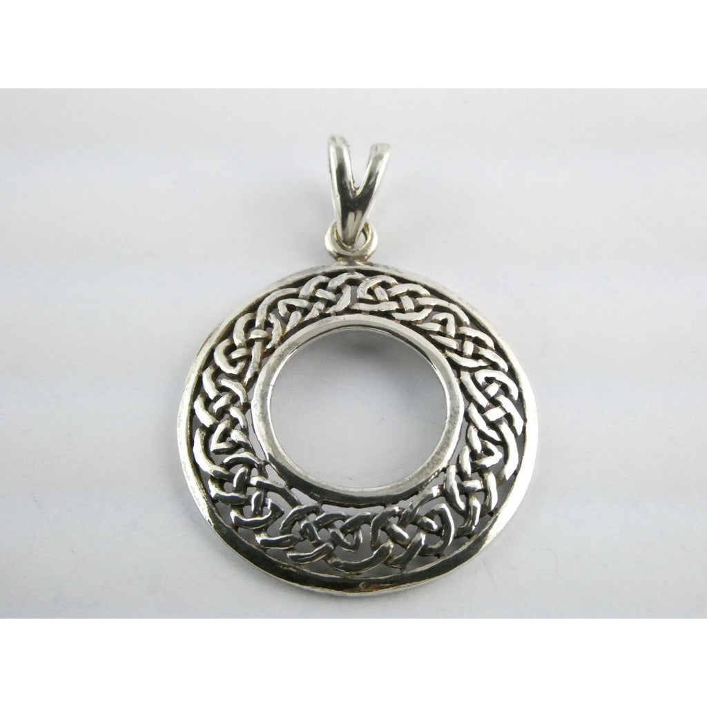 Sterling Silver Celtic Knots Openwork Disc Pendant 925 6.3g 1.75 Inch Length