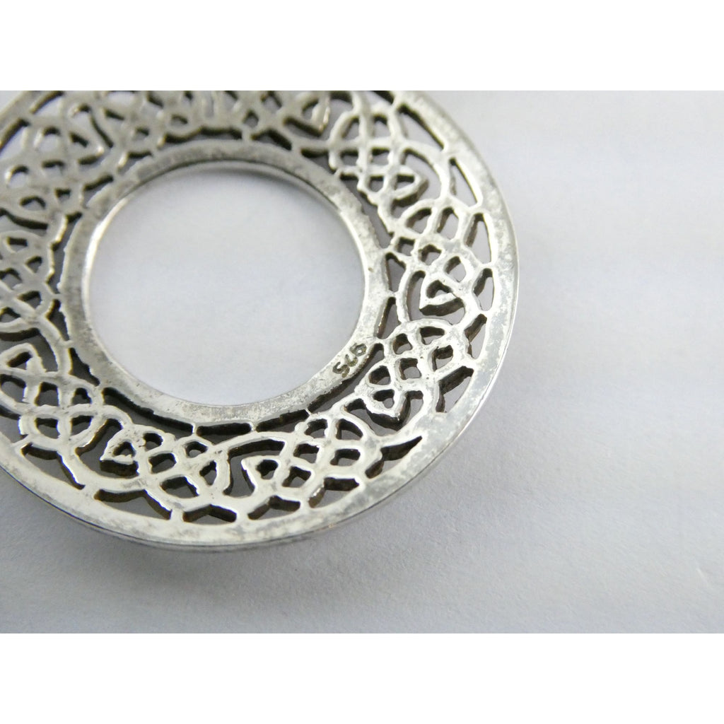 Sterling Silver Celtic Knots Openwork Disc Pendant 925 6.3g 1.75 Inch Length