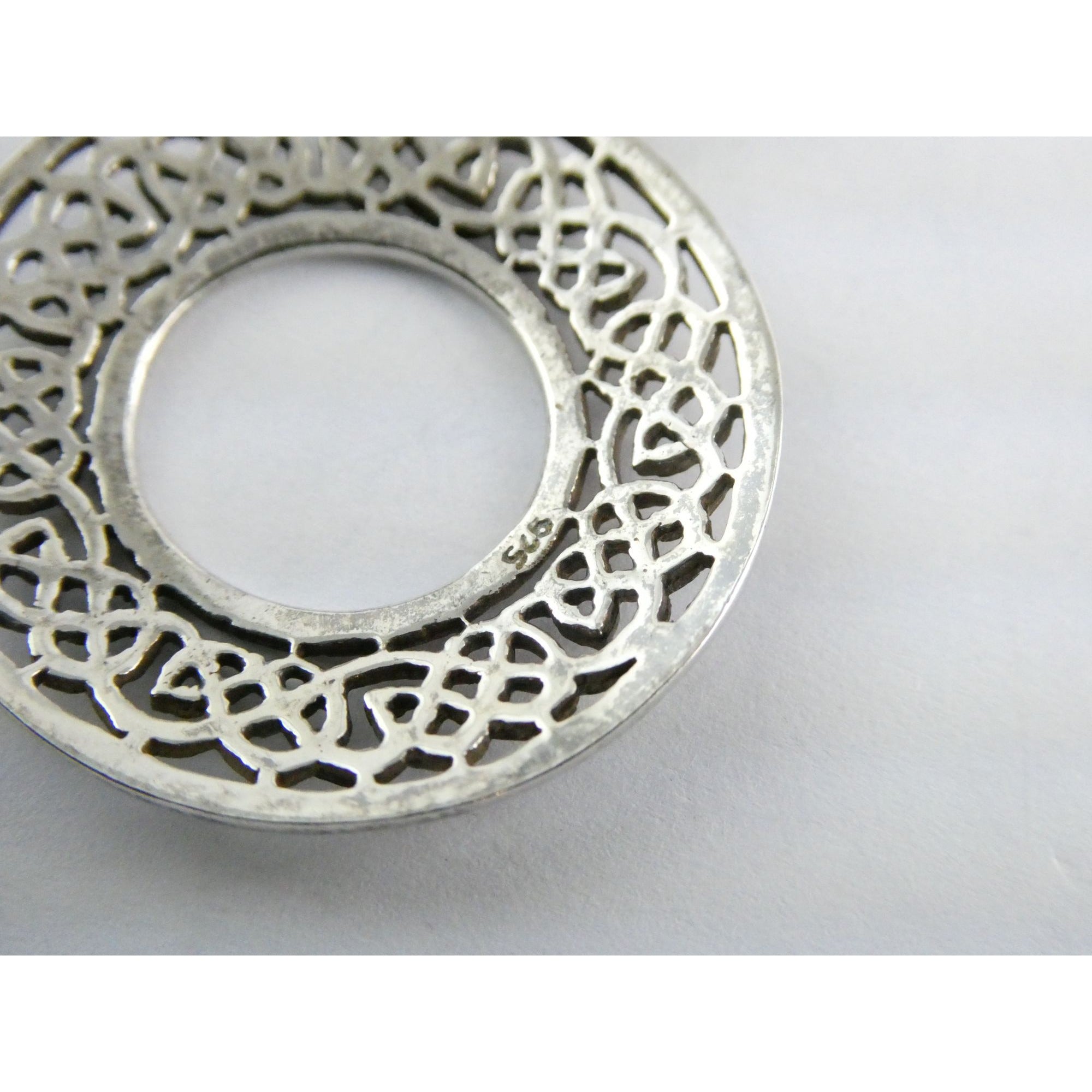 Sterling Silver Celtic Knots Openwork Disc Pendant 925 6.3g 1.75 Inch Length