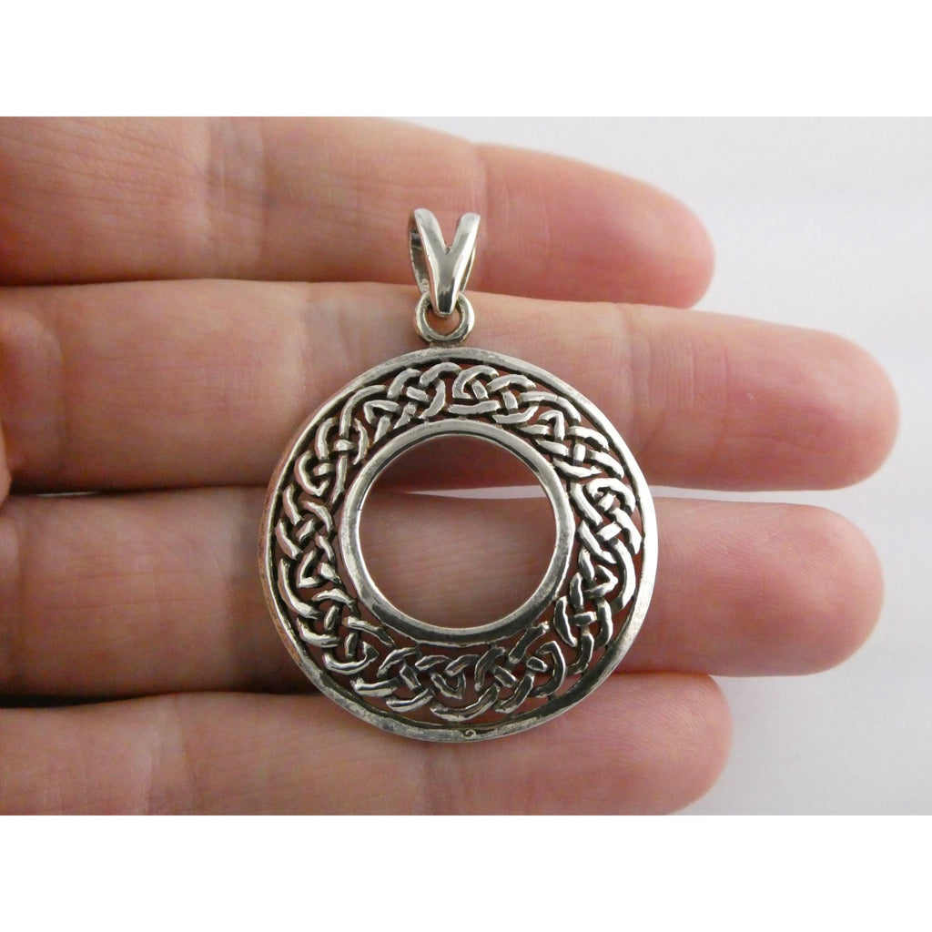 Sterling Silver Celtic Knots Openwork Disc Pendant 925 6.3g 1.75 Inch Length