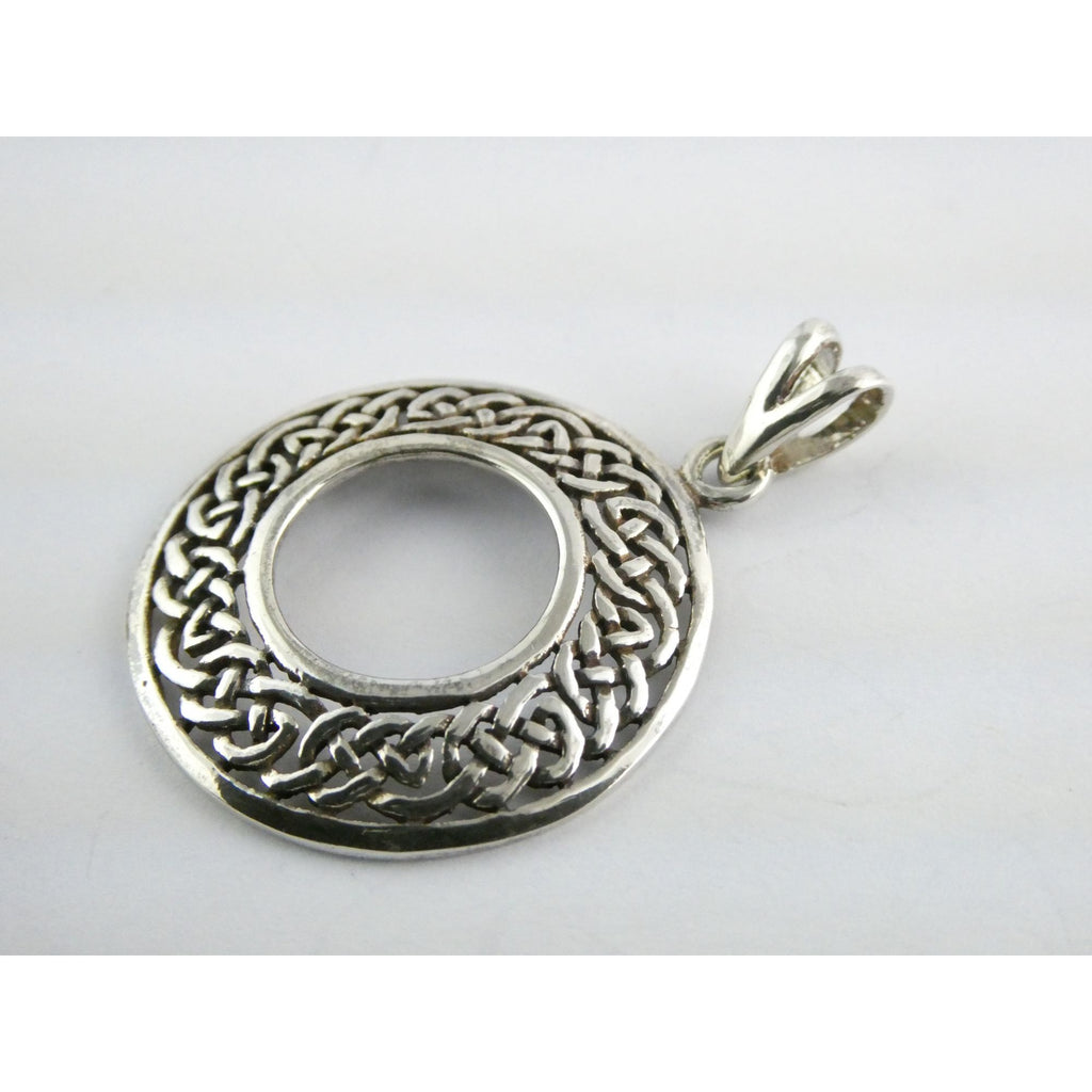 Sterling Silver Celtic Knots Openwork Disc Pendant 925 6.3g 1.75 Inch Length