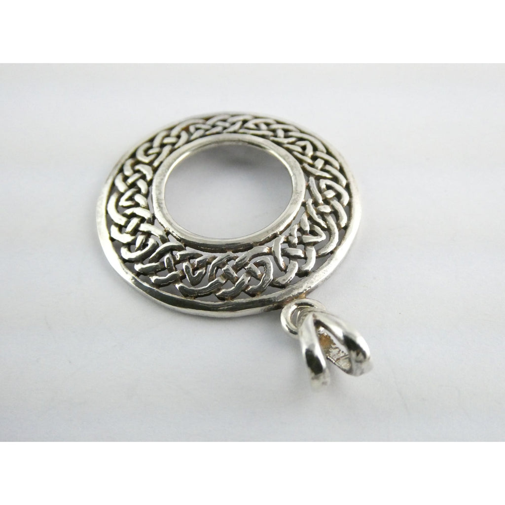 Sterling Silver Celtic Knots Openwork Disc Pendant 925 6.3g 1.75 Inch Length