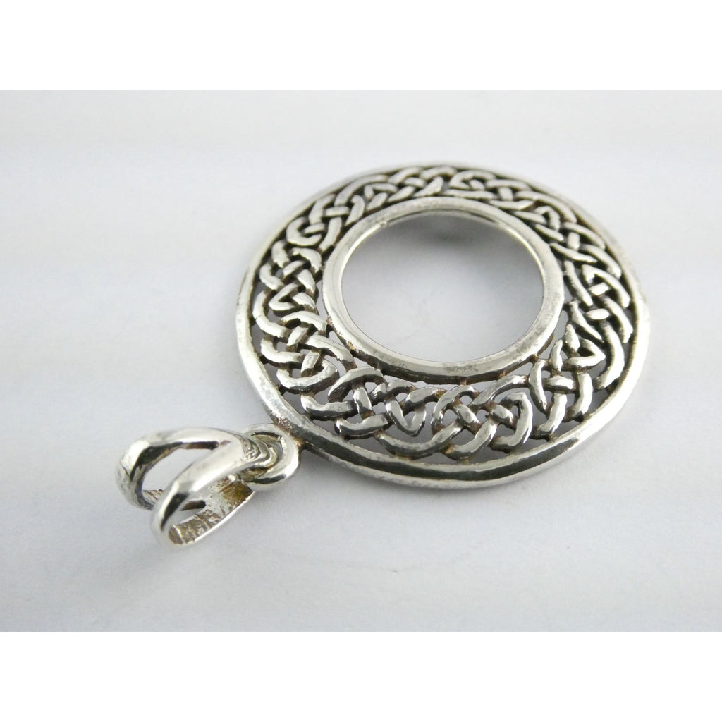 Sterling Silver Celtic Knots Openwork Disc Pendant 925 6.3g 1.75 Inch Length