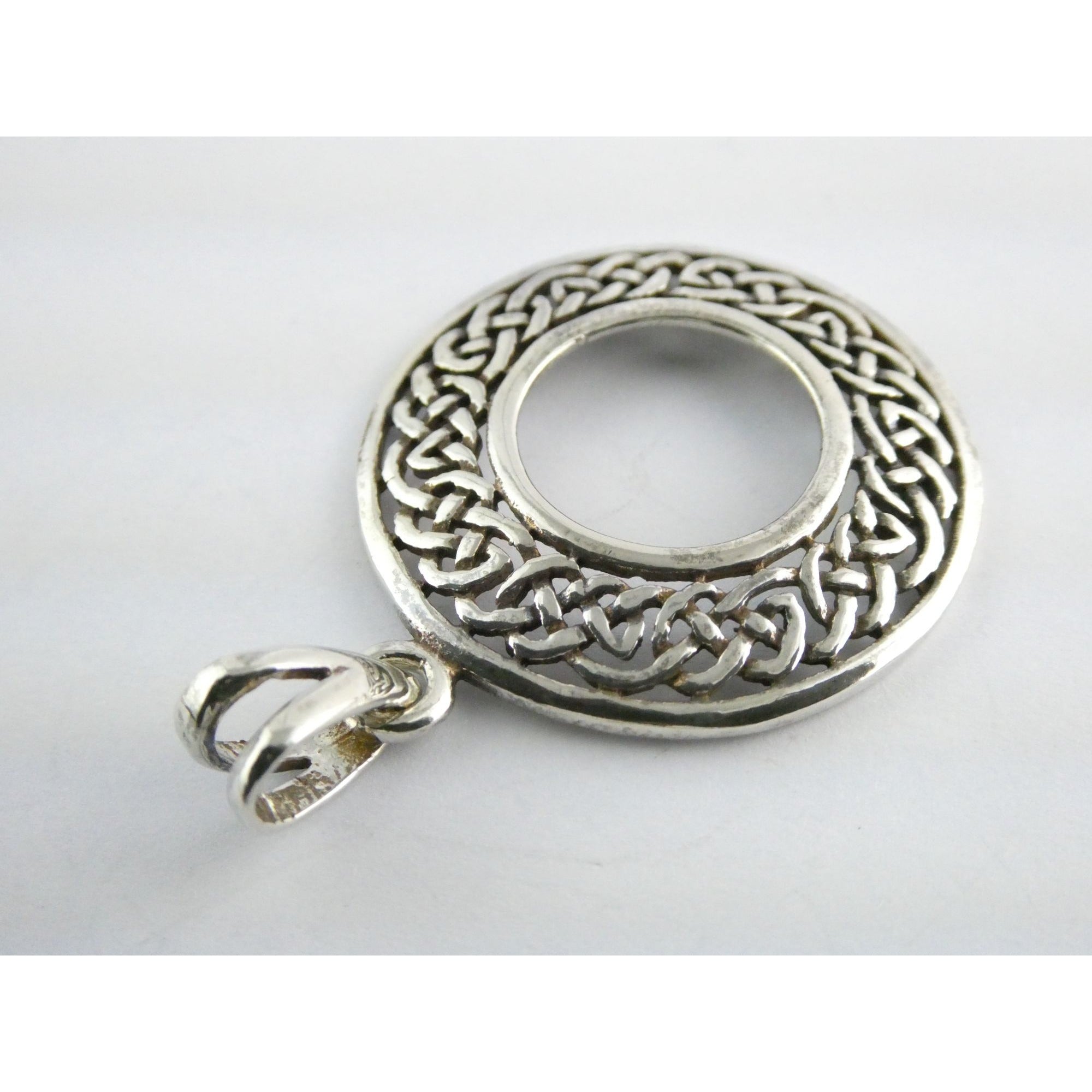Sterling Silver Celtic Knots Openwork Disc Pendant 925 6.3g 1.75 Inch Length
