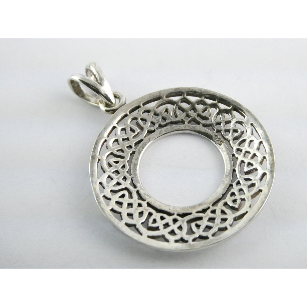 Sterling Silver Celtic Knots Openwork Disc Pendant 925 6.3g 1.75 Inch Length