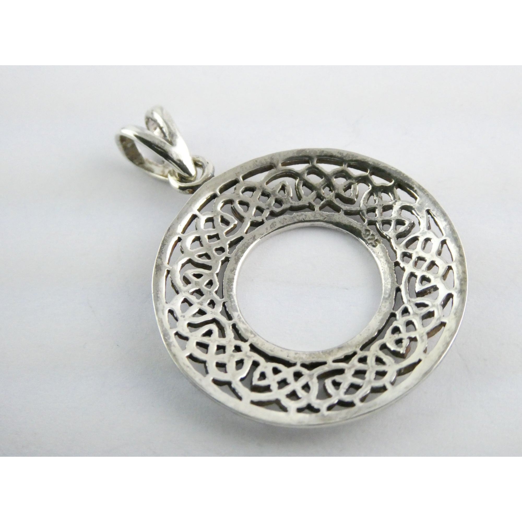 Sterling Silver Celtic Knots Openwork Disc Pendant 925 6.3g 1.75 Inch Length