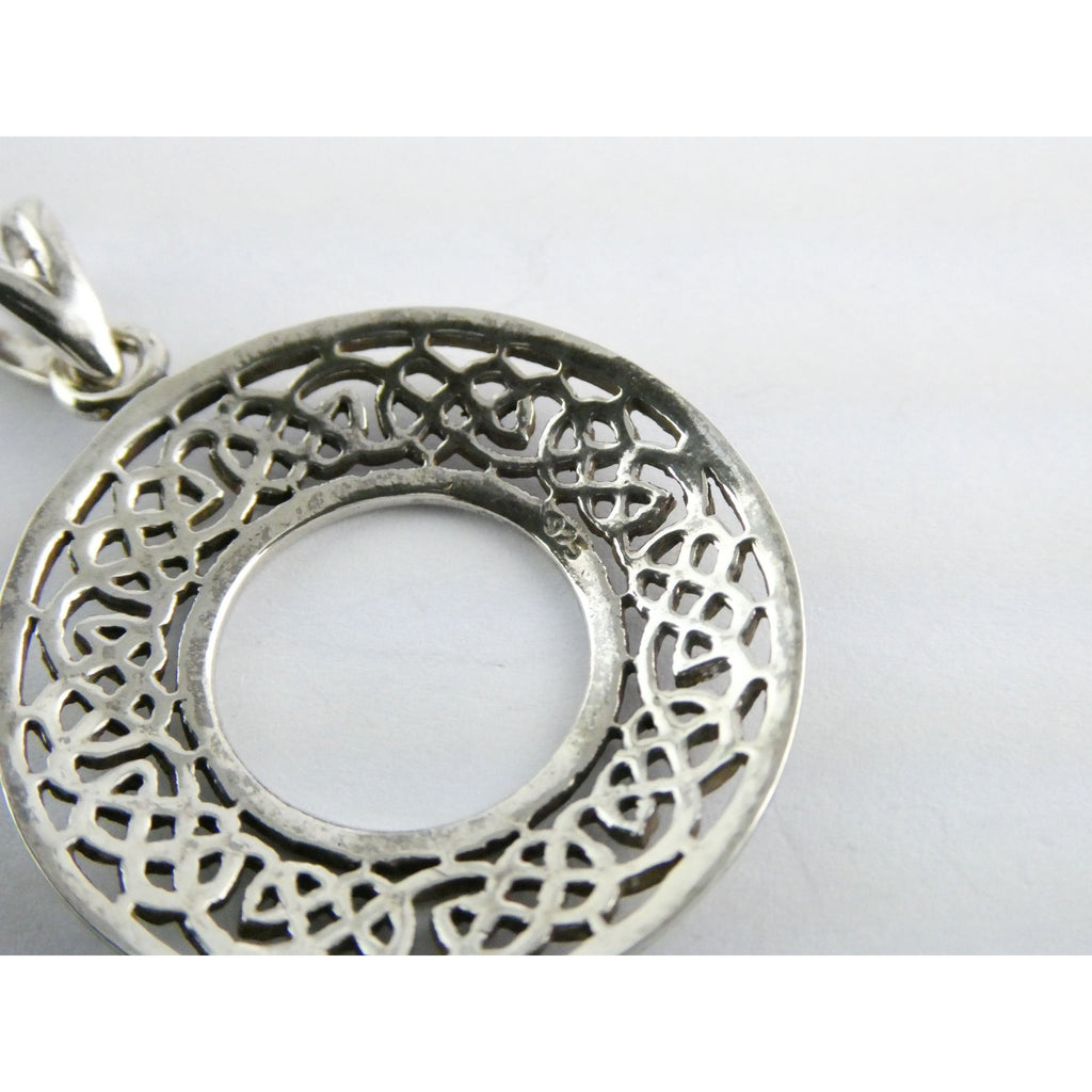 Sterling Silver Celtic Knots Openwork Disc Pendant 925 6.3g 1.75 Inch Length