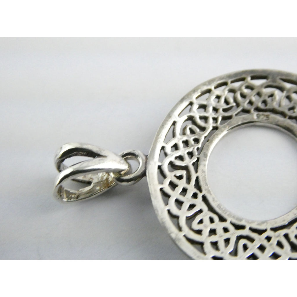 Sterling Silver Celtic Knots Openwork Disc Pendant 925 6.3g 1.75 Inch Length